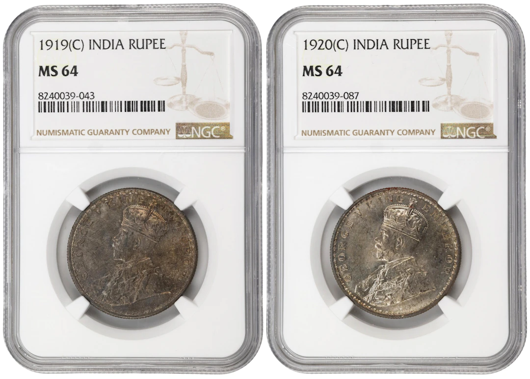 INDIA. Duo of Rupees (2 Pieces), 1919 & 1920. Calcutta Mint. George
