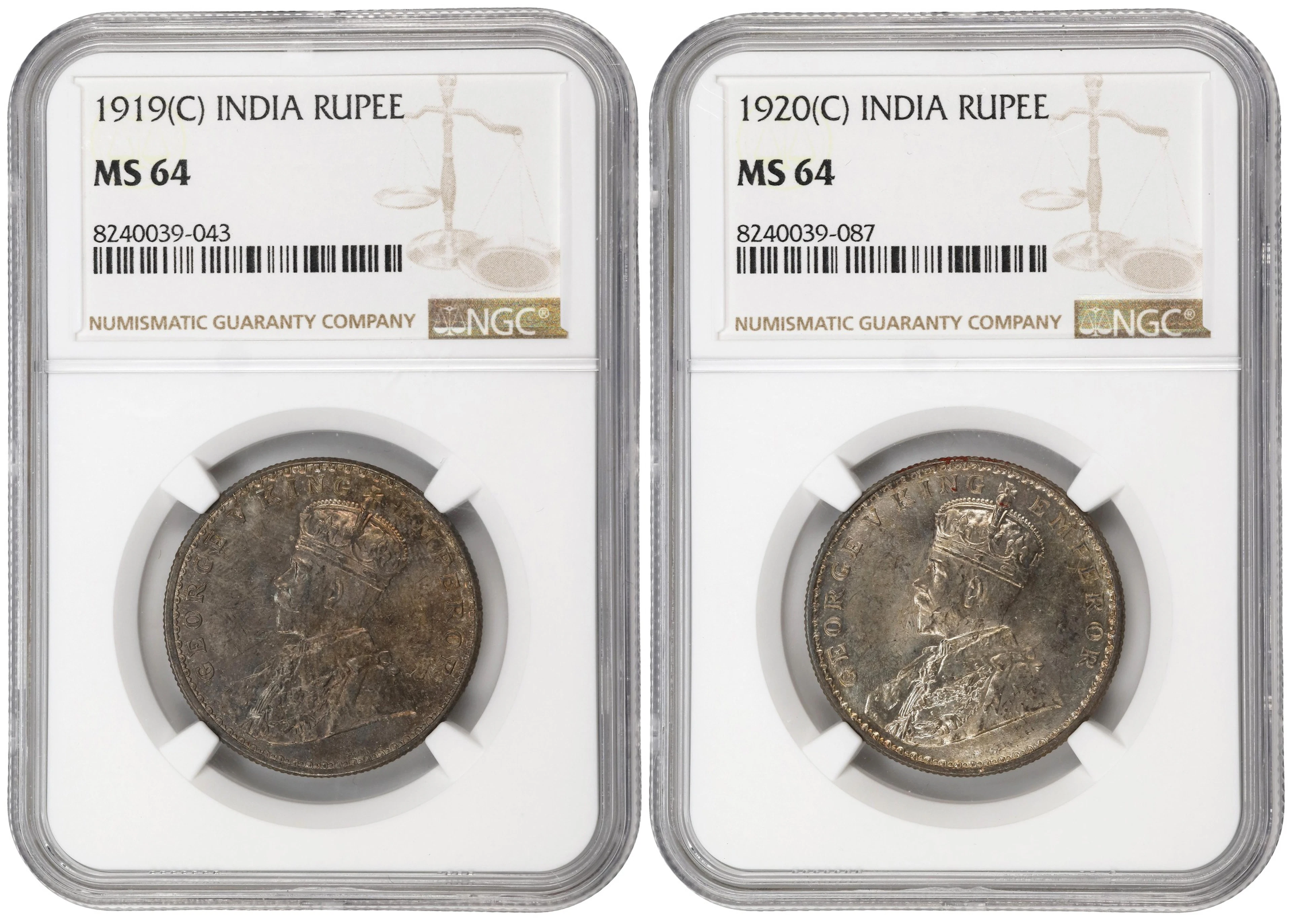 INDIA. Duo of Rupees (2 Pieces), 1919 & 1920. Calcutta Mint. George