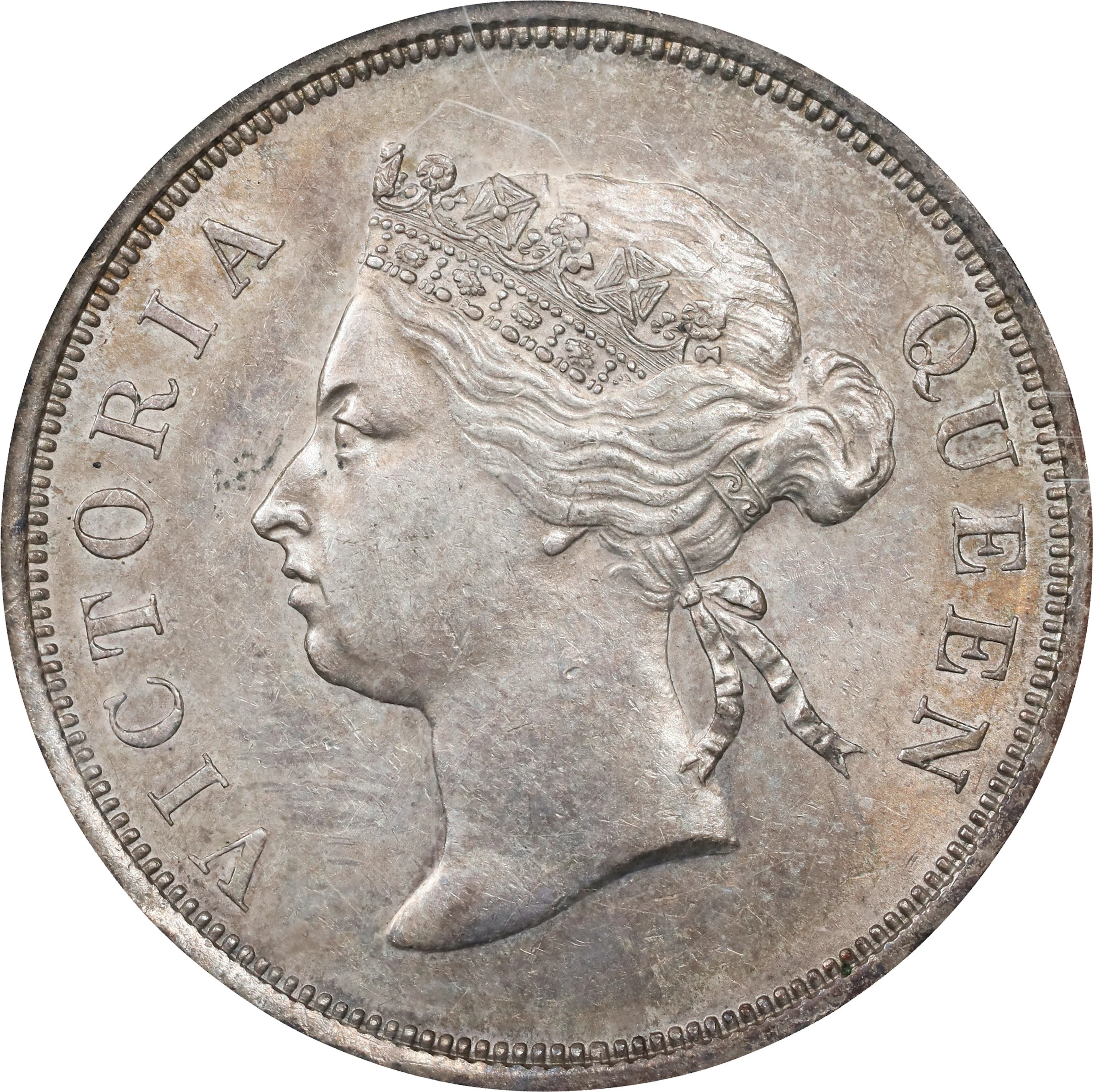 STRAITS SETTLEMENTS. 50 Cents, 1887. London Mint. Victoria. NGC AU-58.