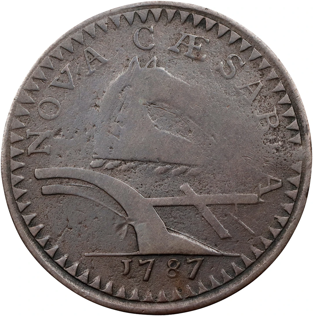 1787 New Jersey Copper. Maris 59-o, W-5325. Rarity-5+. No Sprig Above
