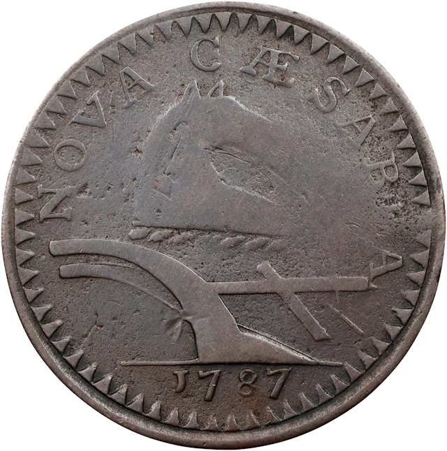 1787 New Jersey Copper. Maris 59-o, W-5325. Rarity-5+. No Sprig Above