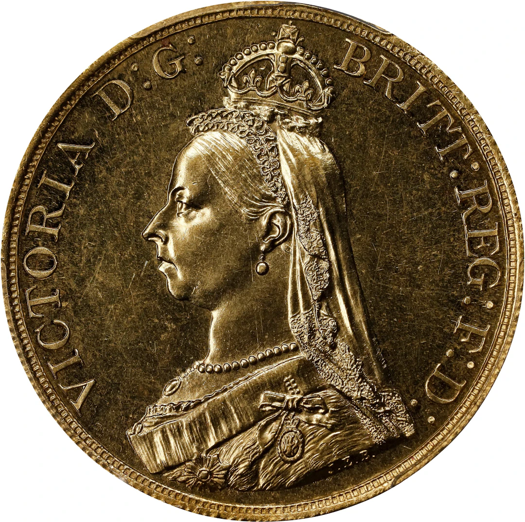 GREAT BRITAIN. 5 Pounds, 1887. London Mint. Victoria. PCGS MS-63 Prooflike.