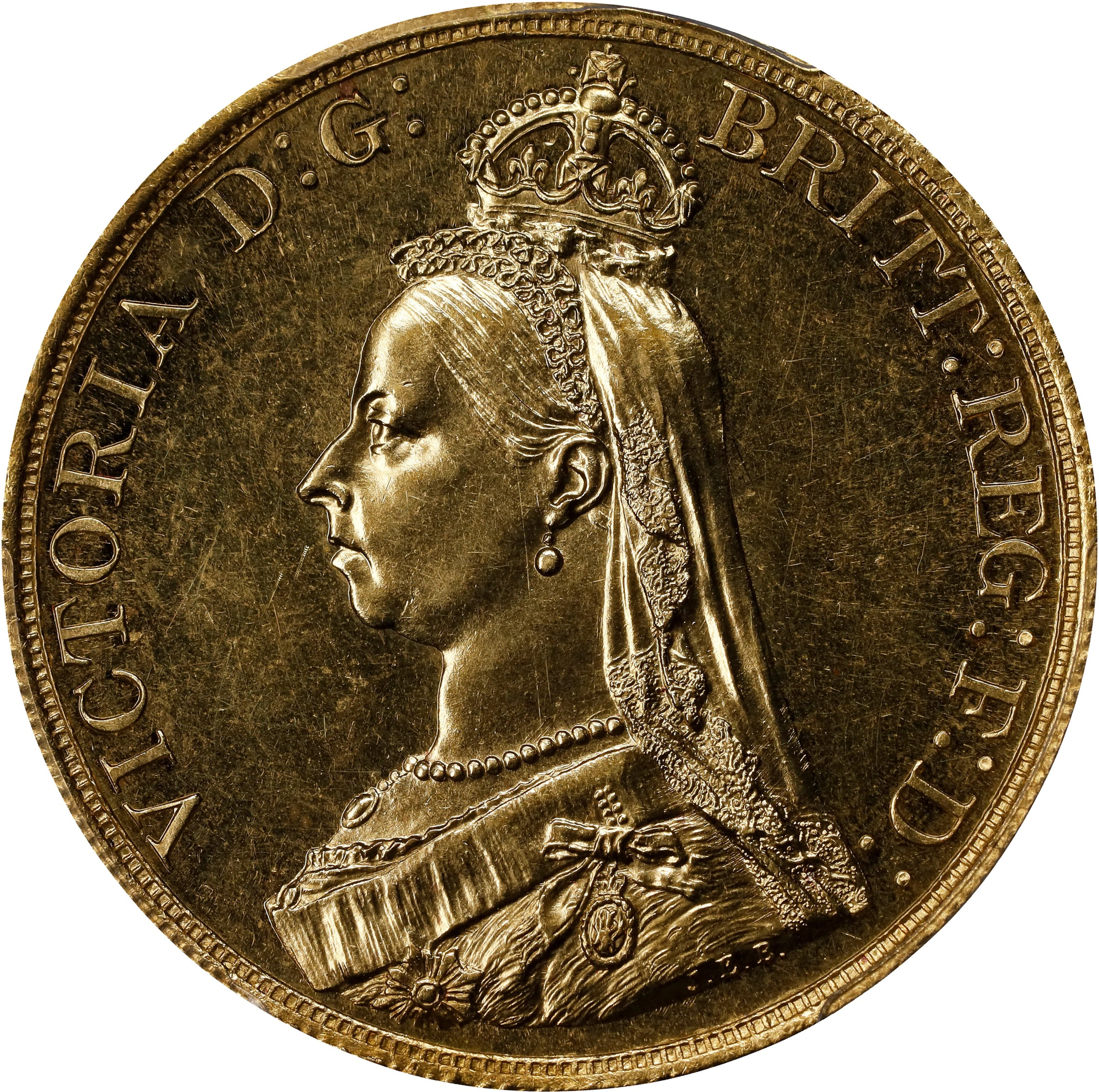 GREAT BRITAIN. 5 Pounds, 1887. London Mint. Victoria. PCGS MS-63 Prooflike.