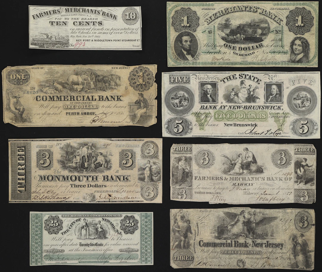 Lot of (8) New Jersey Obsoletes. Mixed Issuers. 1850s - 62 Mixed Denominations.