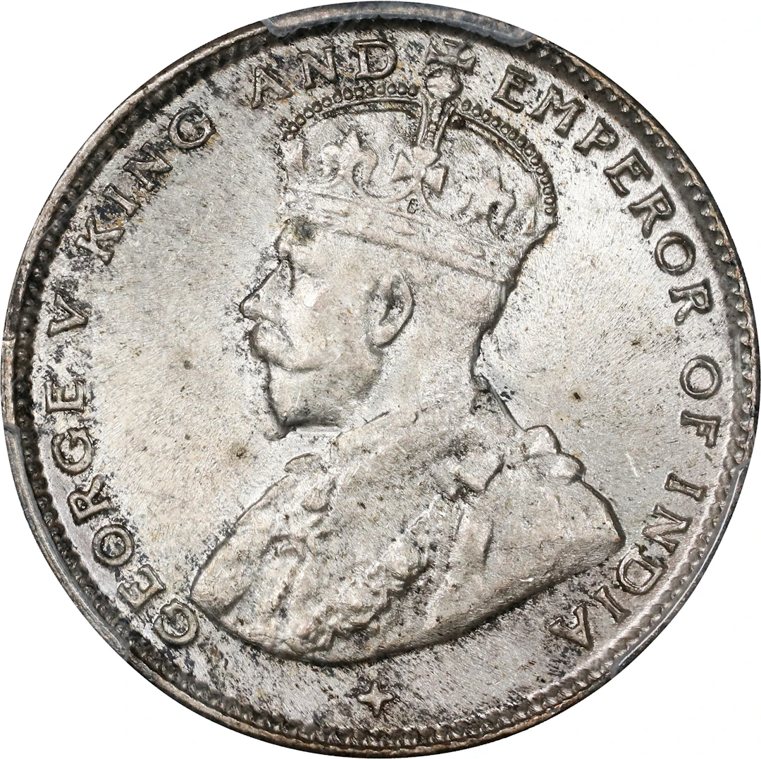 STRAITS SETTLEMENTS. 20 Cents, 1919-B. Bombay Mint. George V. PCGS MS-65.