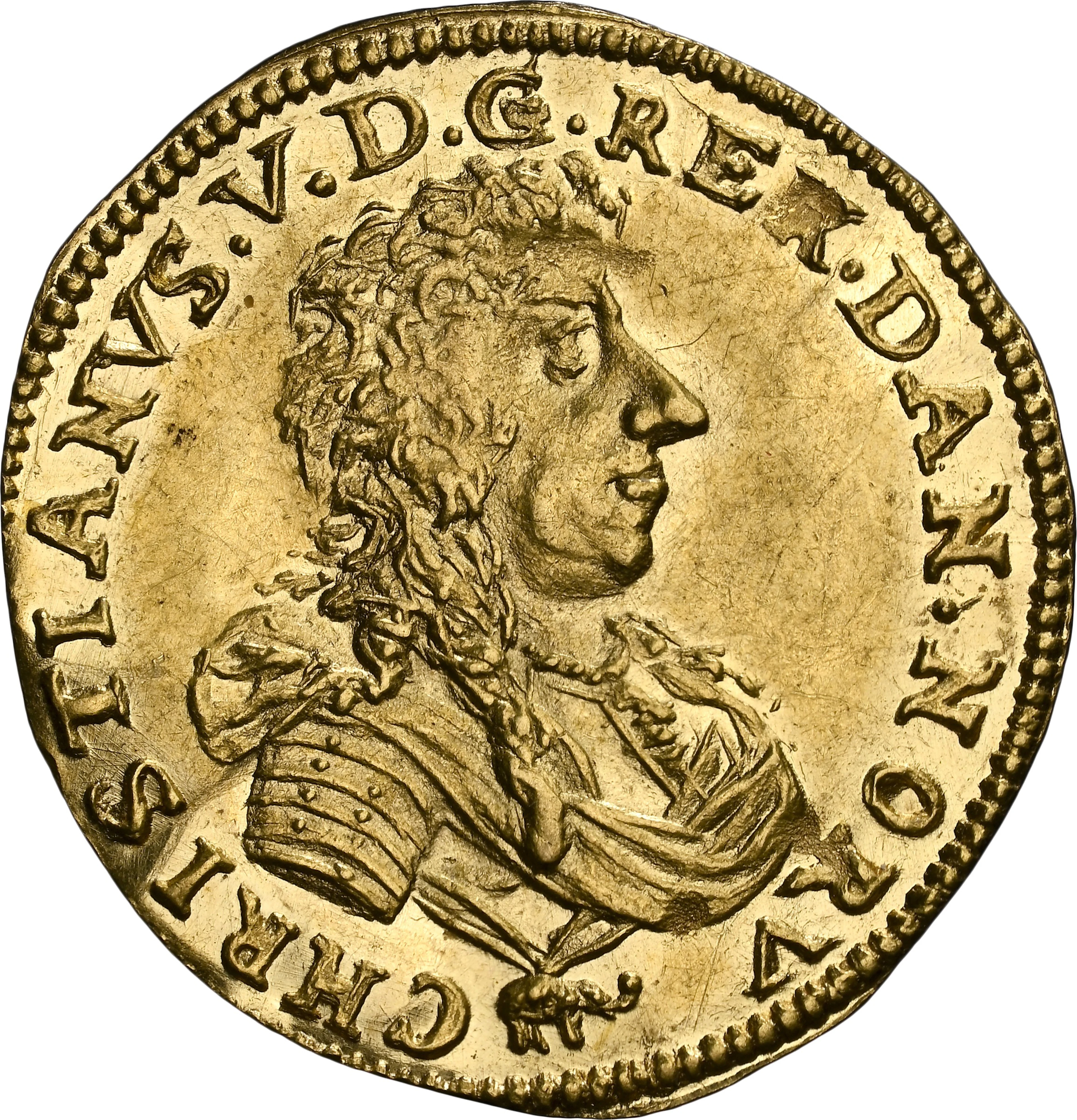 DENMARK. Ducat, 1687. Copenhagen Mint. Christian V. NGC MS-64.