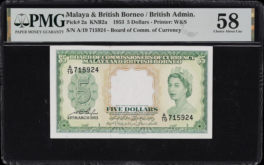 MALAYA AND BRITISH BORNEO. Board of Commissioners of Currency. 5 Dollars
