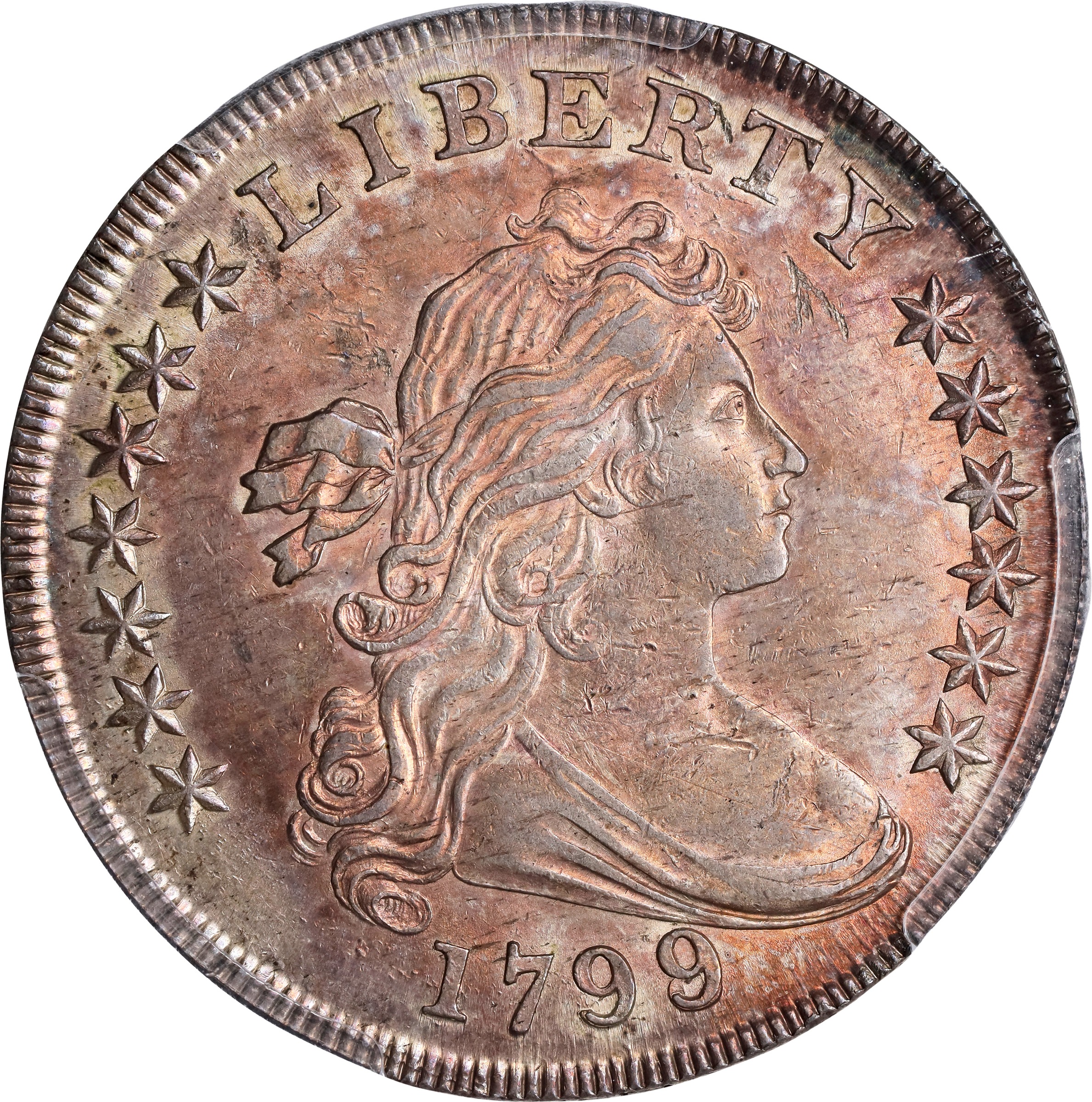 1799/8 Draped Bust Silver Dollar. BB-141, B-3. Rarity-3. 15-Star Reverse.