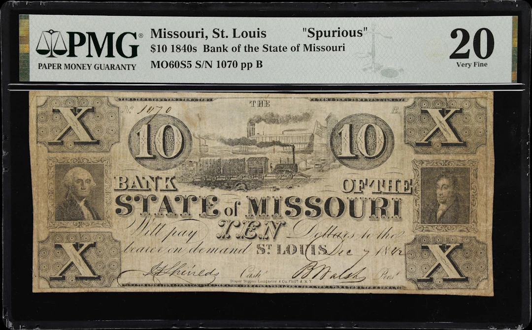 St. Louis, Missouri. Bank of the State of Missouri. 1842 $10. PMG