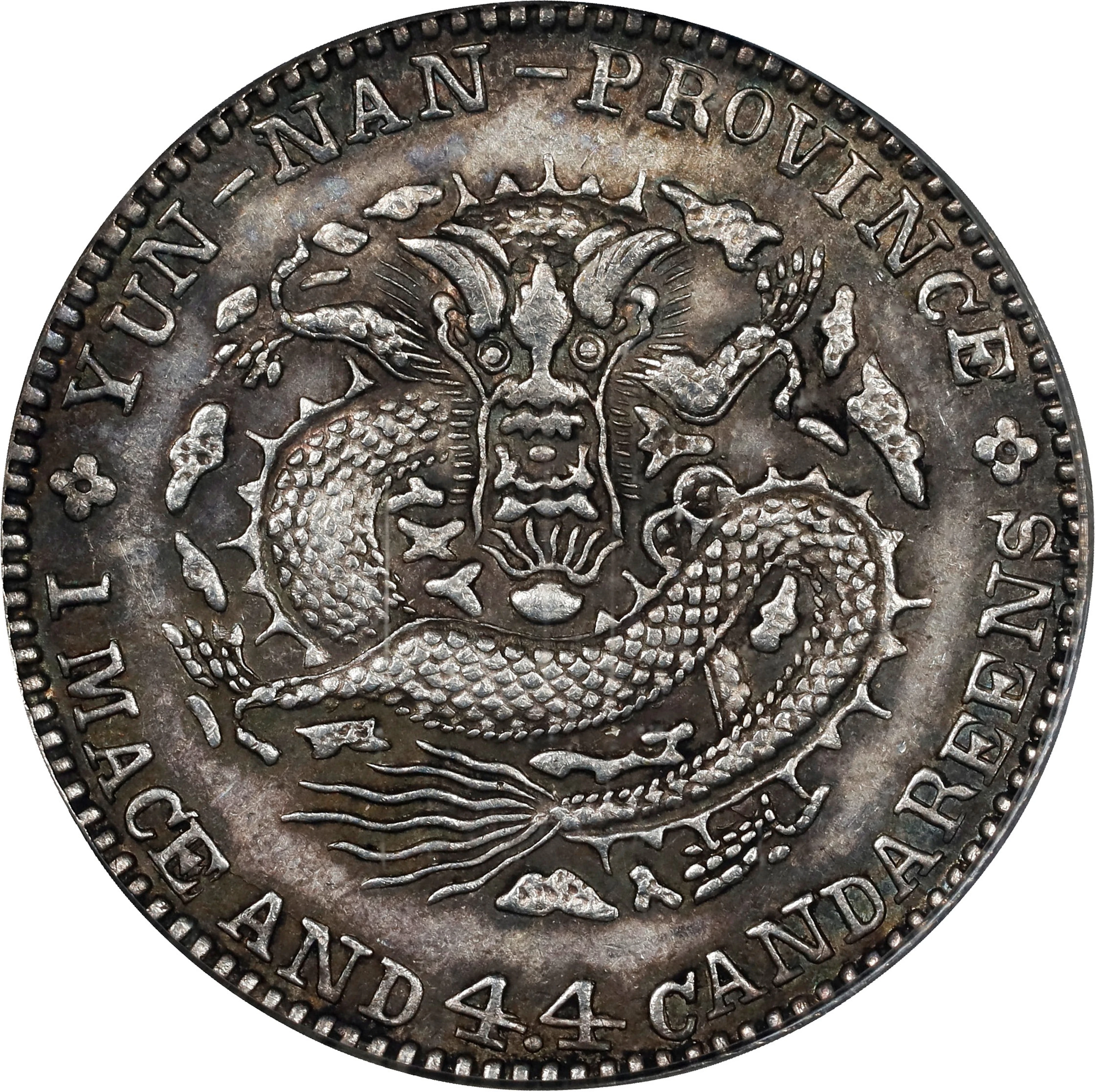 (t) CHINA. Yunnan. 1 Mace 4.4 Candareens (20 Cents), ND (1908). Kunming