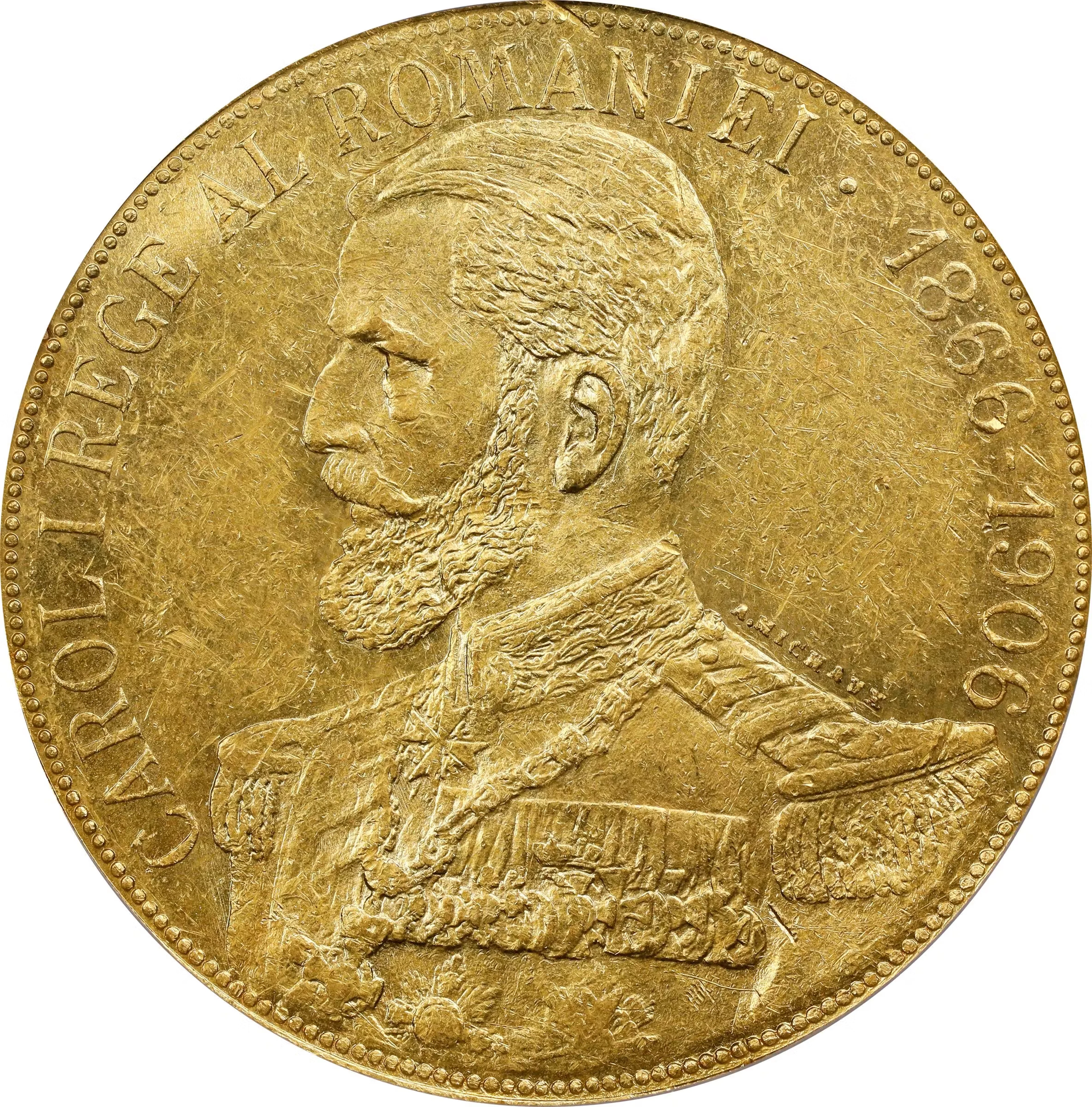 ROMANIA. 50 Lei, 1906. Brussels Mint. Carol I. PCGS Genuine--Rim Damage