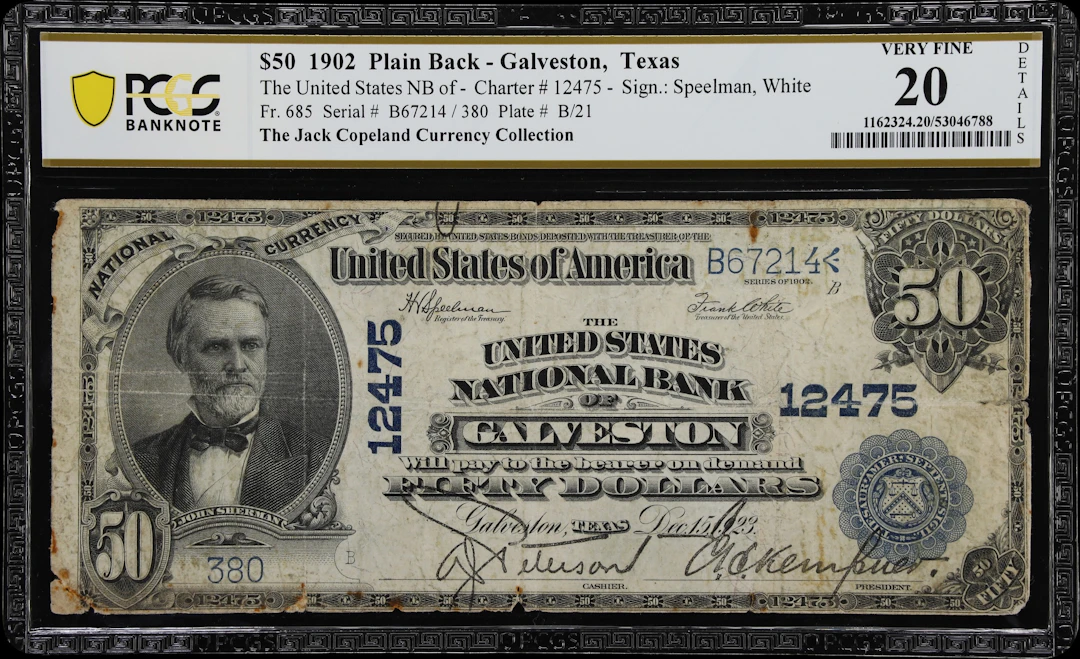 Galveston, Texas. $50 1902 Plain Back. Fr. 685. United States NB.