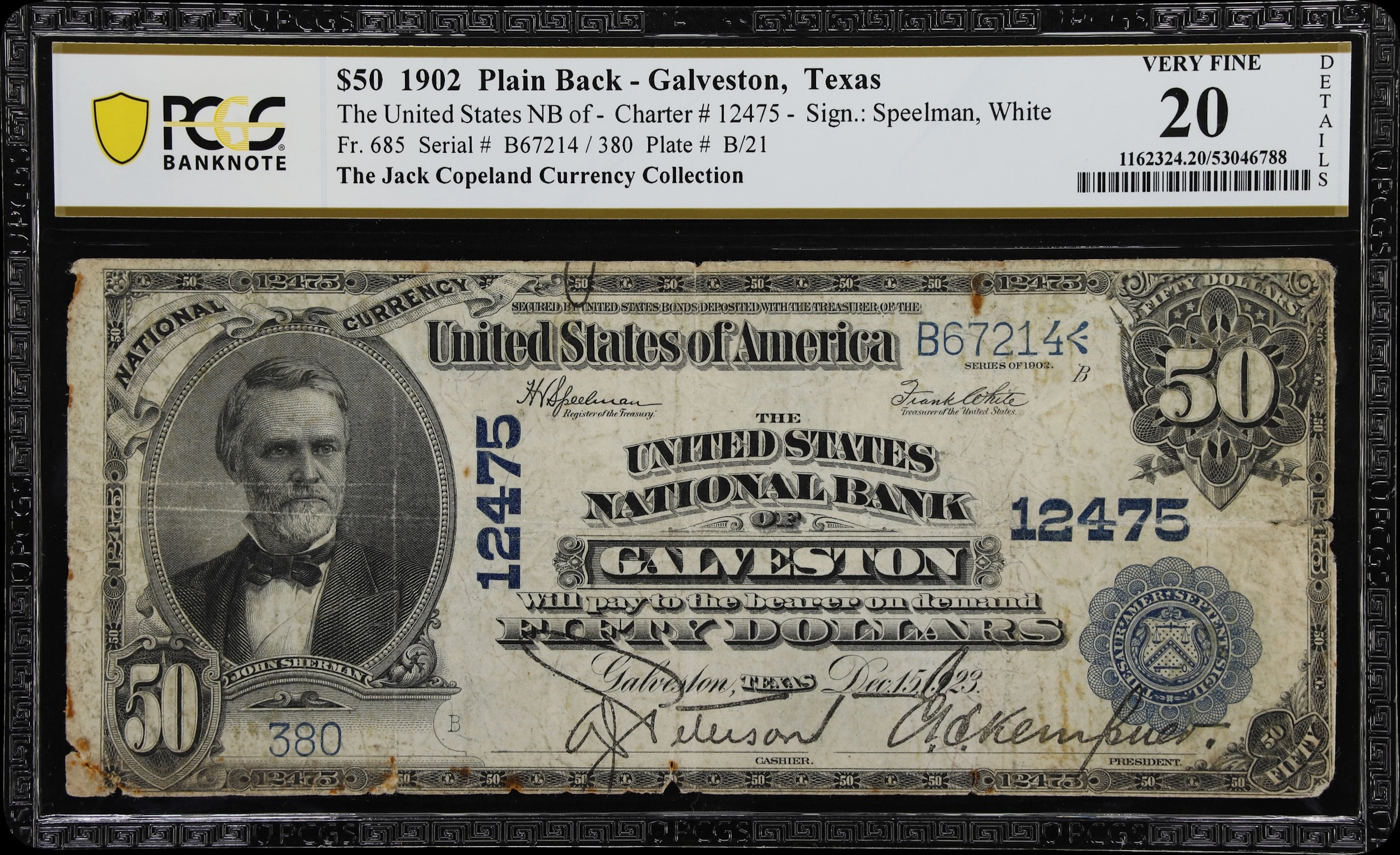 Galveston, Texas. $50 1902 Plain Back. Fr. 685. United States NB.