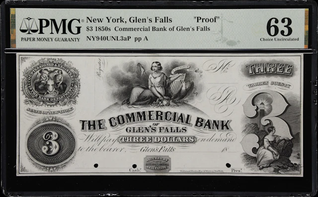 Glen's Falls, New York. Commercial Bank of Glen's Falls. 18xx $3.