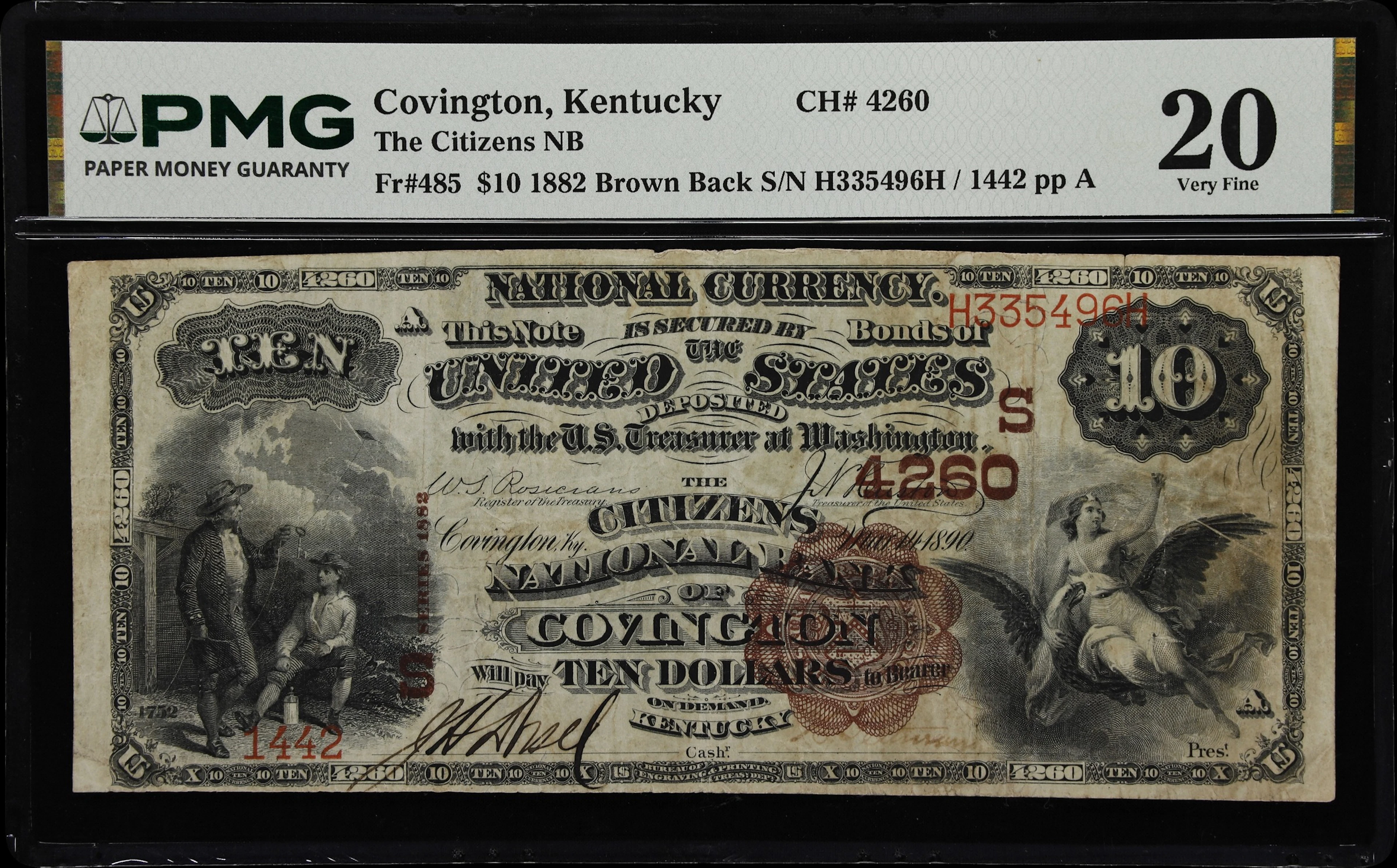 Covington, Kentucky. $10 1882 Brown Back. Fr. 485. Citizens NB. Charter