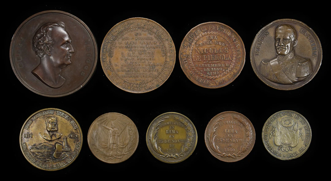 PERU. Nonet of Bronze Medals (9 Pieces), 1856-1979. Grade Range: VERY