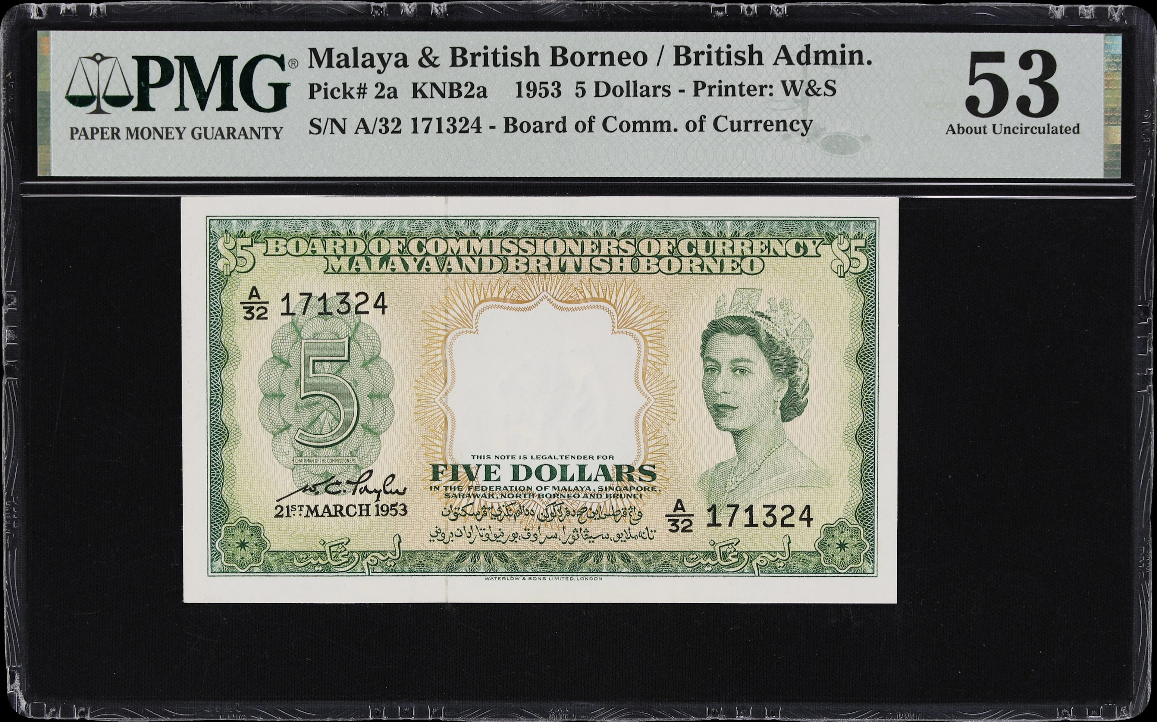 MALAYA AND BRITISH BORNEO. Board of Commissioners of Currency. 5 Dollars