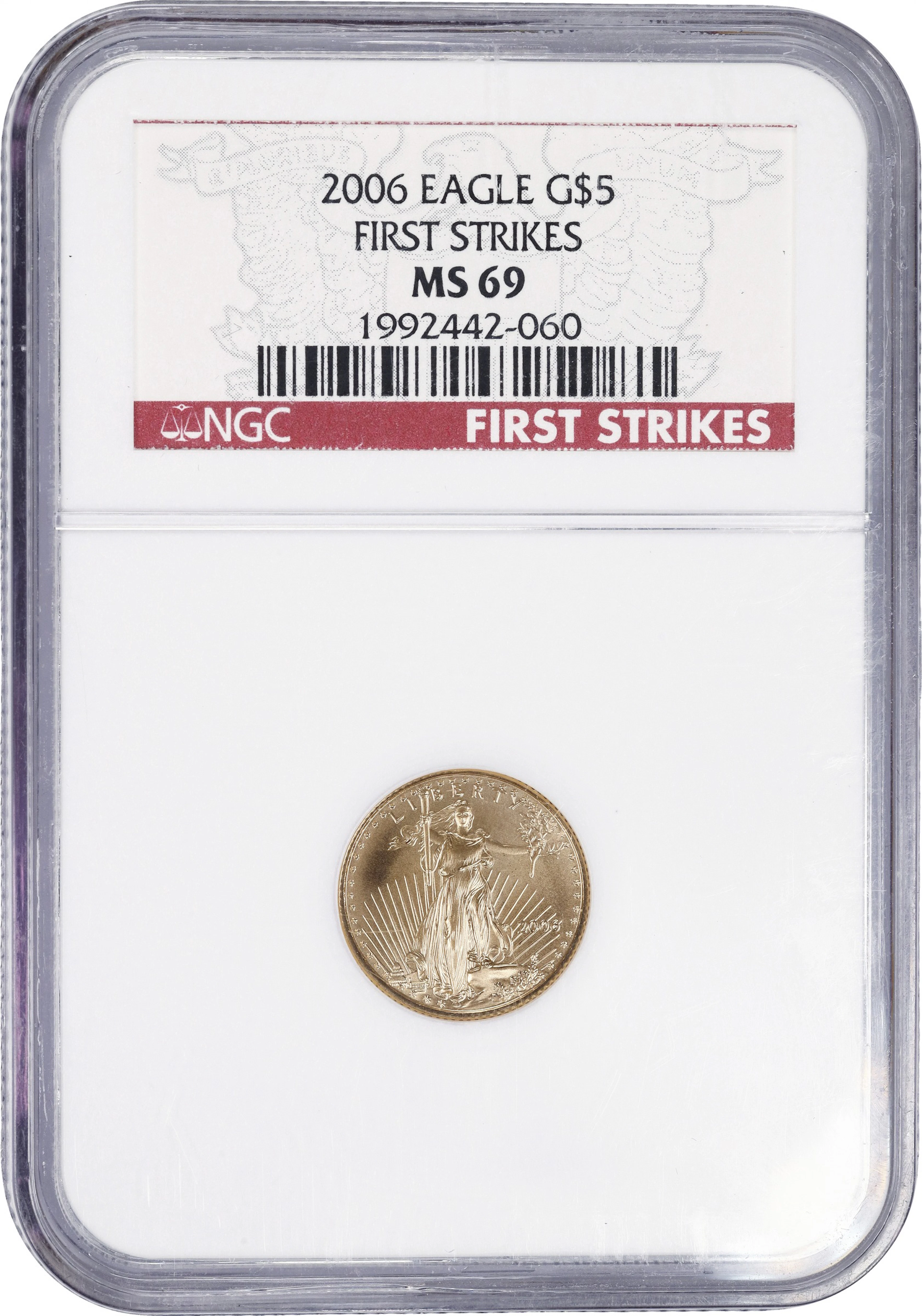 (0.1 oz, 3.11 g AGW). 2006 American Gold Eagle $5. MS-69 (NGC).