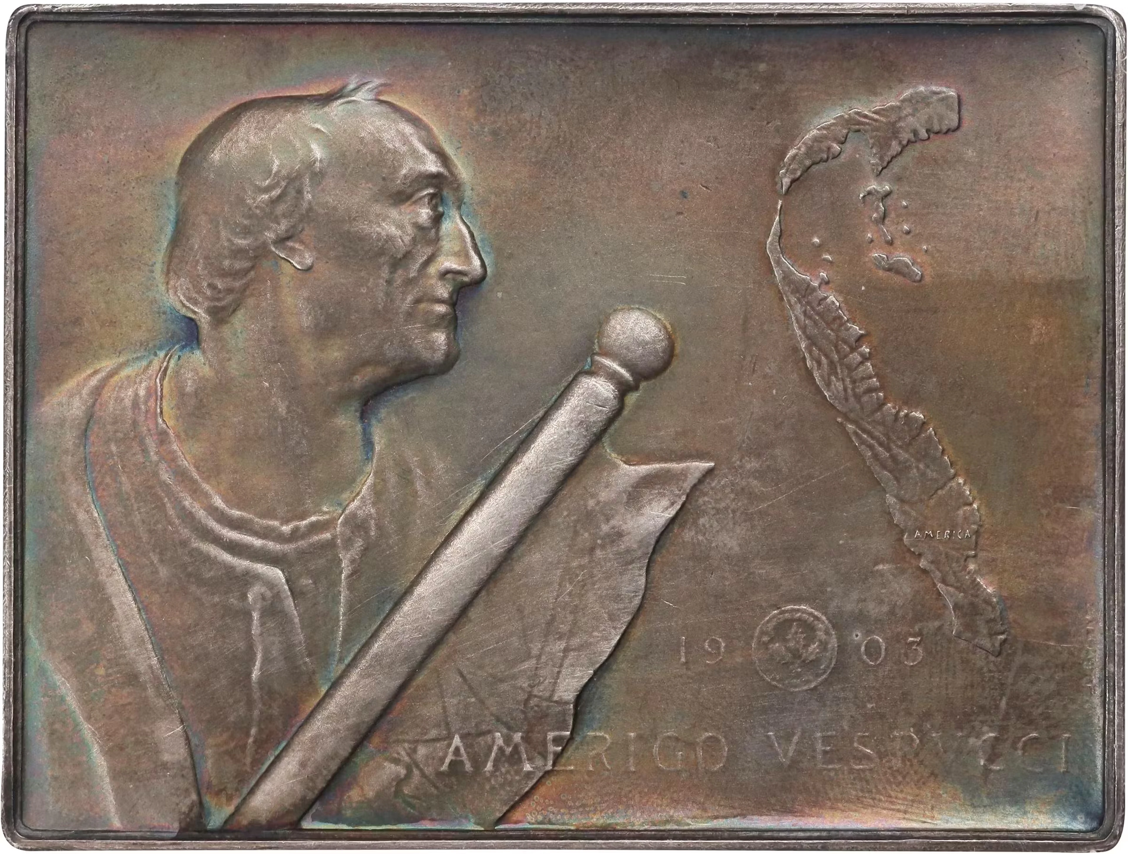 1903 Amerigo Vespucci Plaque. By Victor David Brenner. Miller-15