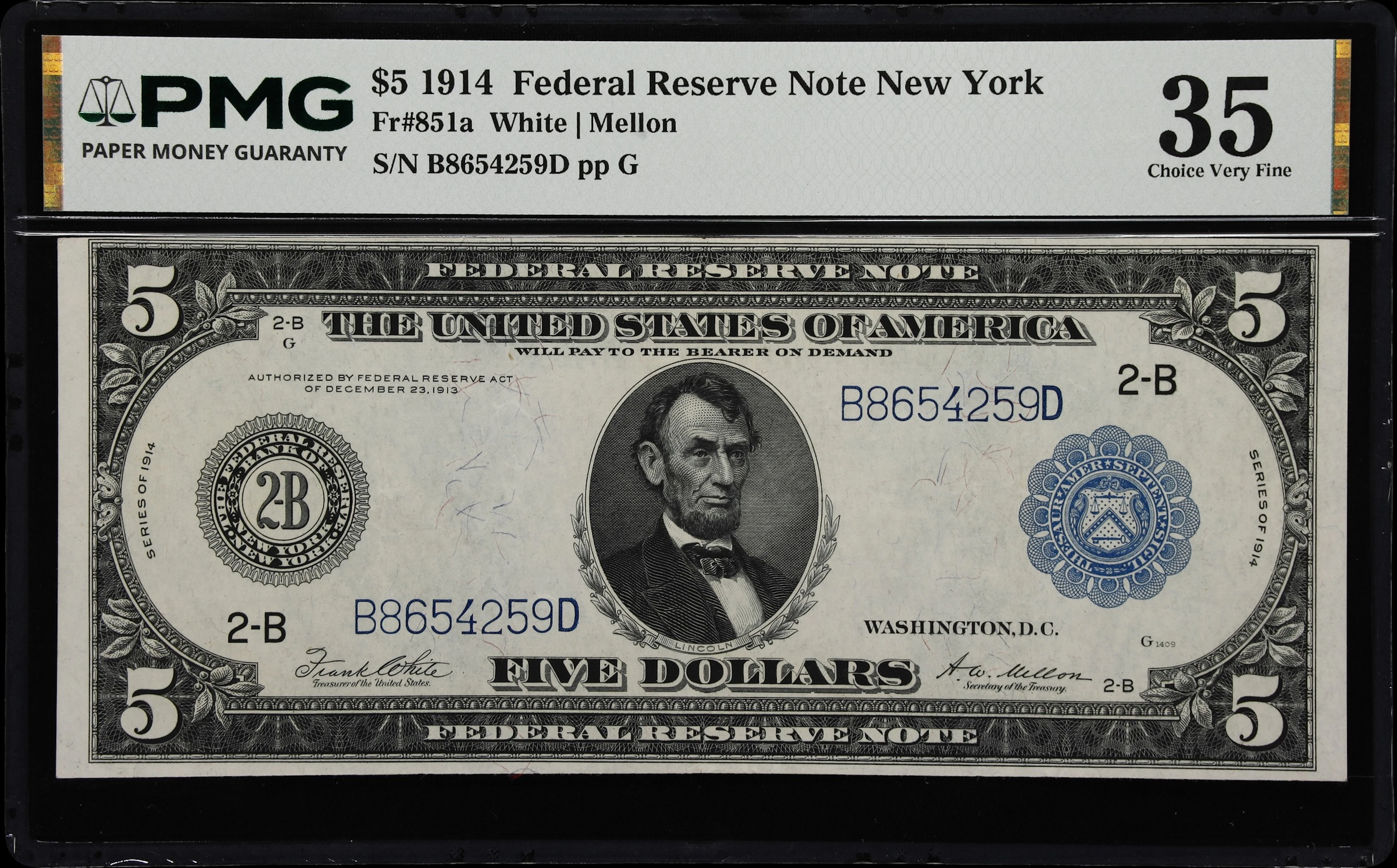 Fr. 851a. 1914 $5 Federal Reserve Note. New York. PMG Choice Very Fine 35.