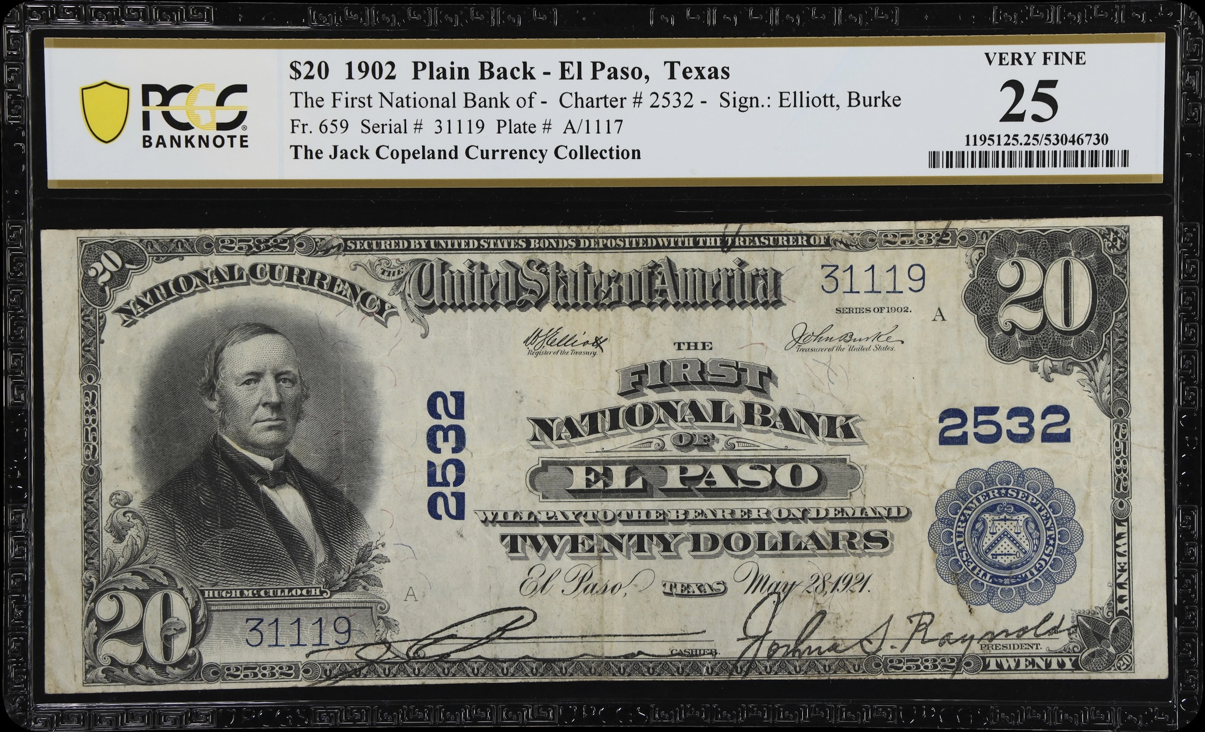 El Paso, Texas. $20 1902 Plain Back. Fr. 659. First NB. Charter #2532.