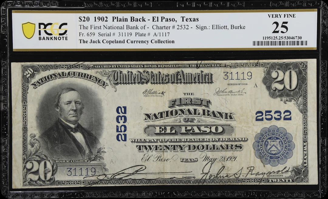 El Paso, Texas. $20 1902 Plain Back. Fr. 659. First NB. Charter #2532.