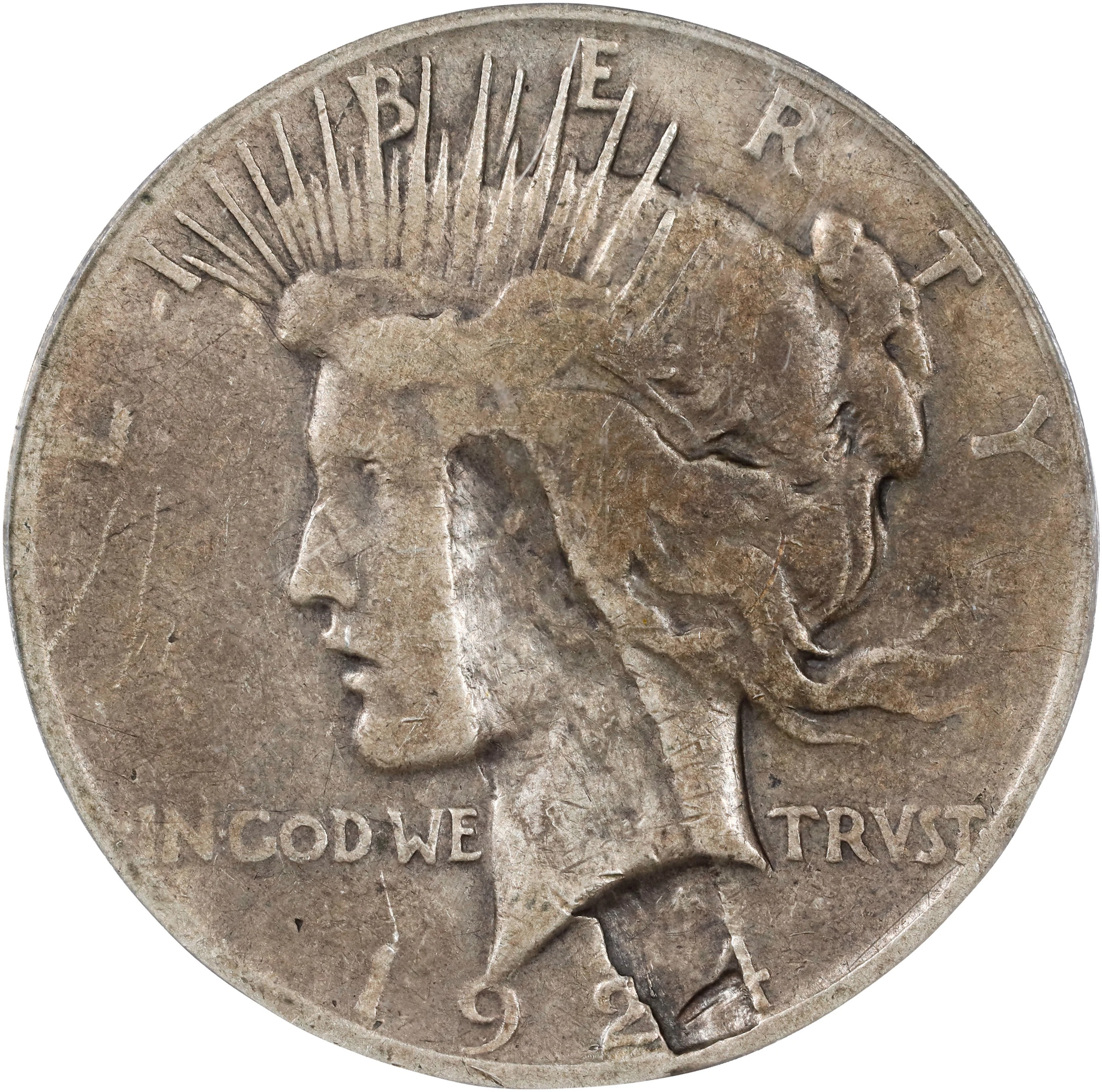 1924-S Peace Silver Dollar. Major Planchet Delamination. VG-10 (PCGS).