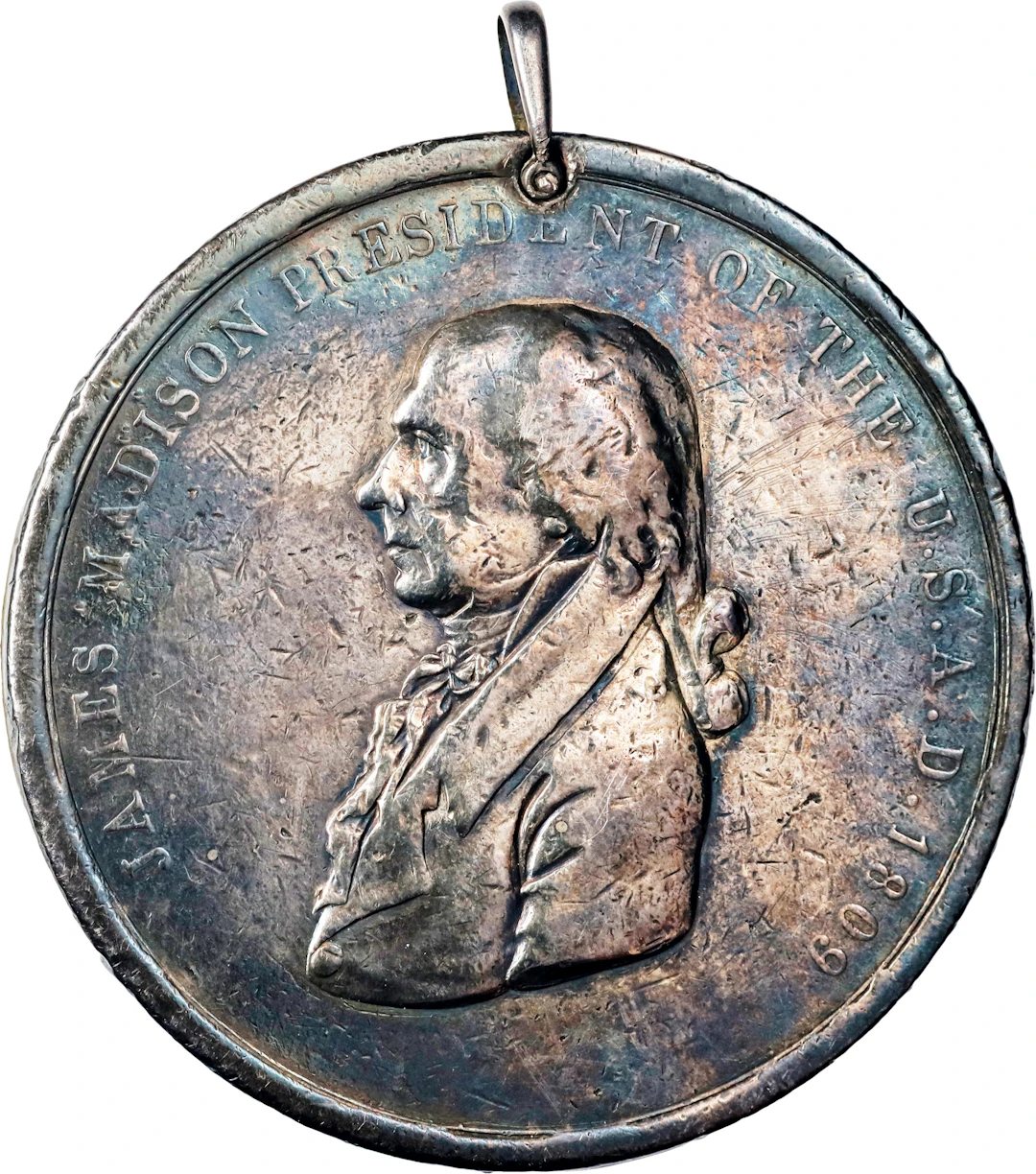 1809 James Madison Indian Peace Medal. Silver. Second Size. Julian