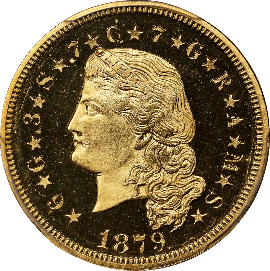 1879 Four-Dollar Gold Stella. Flowing Hair. Judd-1635, Pollock-1833