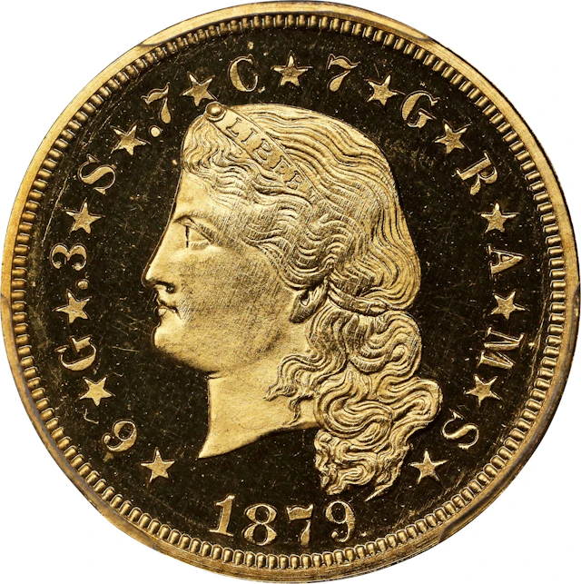 1879 Four-Dollar Gold Stella. Flowing Hair. Judd-1635, Pollock-1833