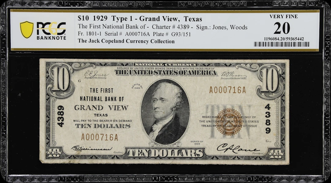 Grand View, Texas. $10 1929 Ty. 1. Fr. 1801-1. First NB. Charter #4389.