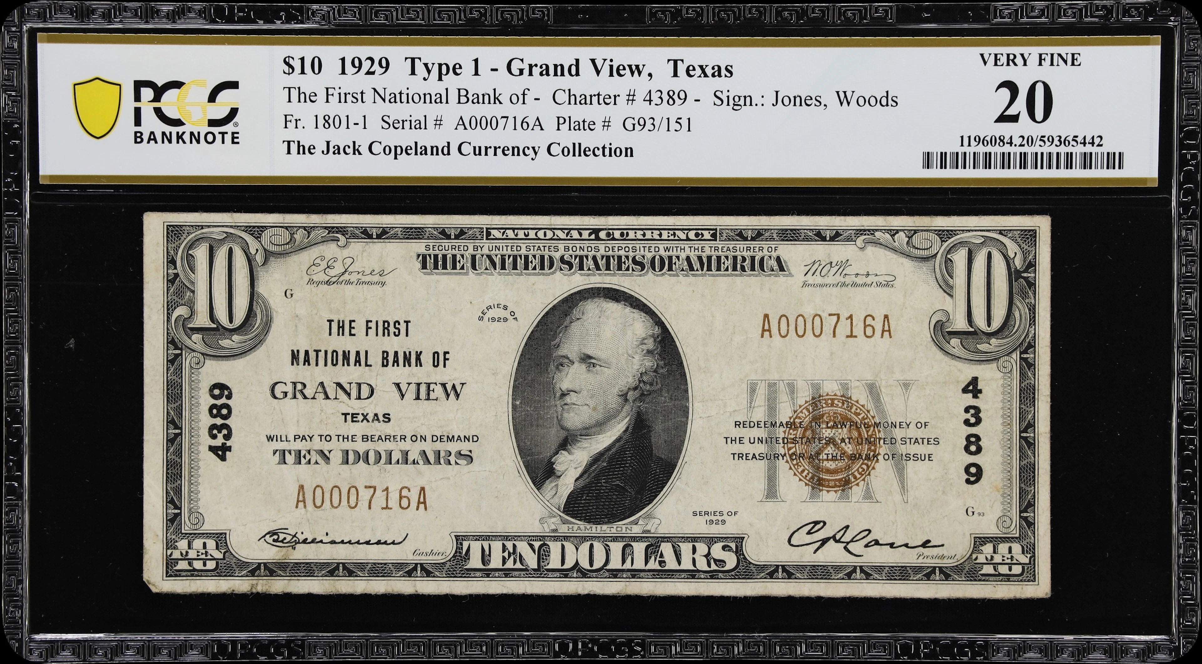 Grand View, Texas. $10 1929 Ty. 1. Fr. 1801-1. First NB. Charter #4389.