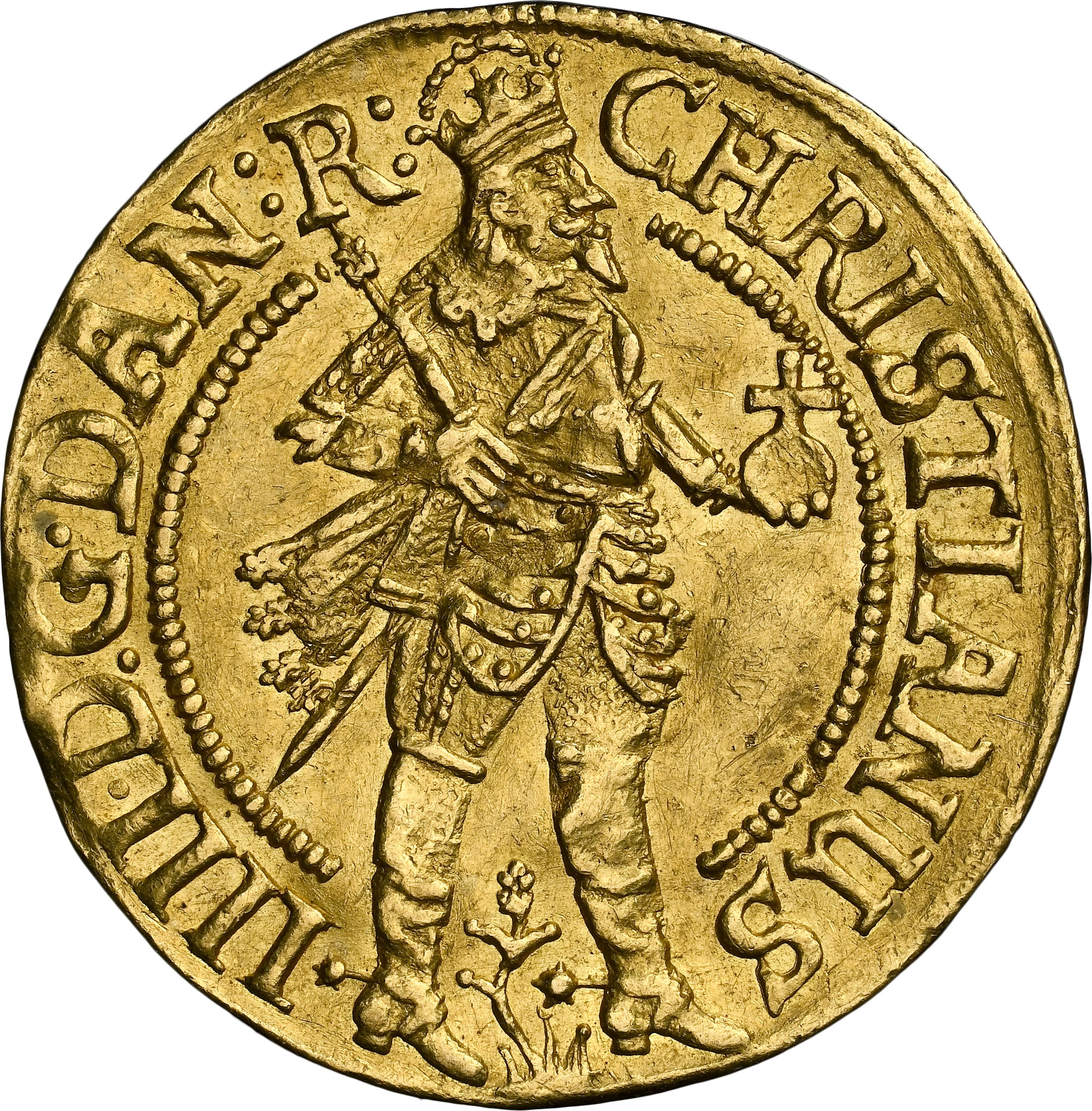 DENMARK. Ducat, 1644. Copenhagen Mint. Christian IV. NGC AU-58.