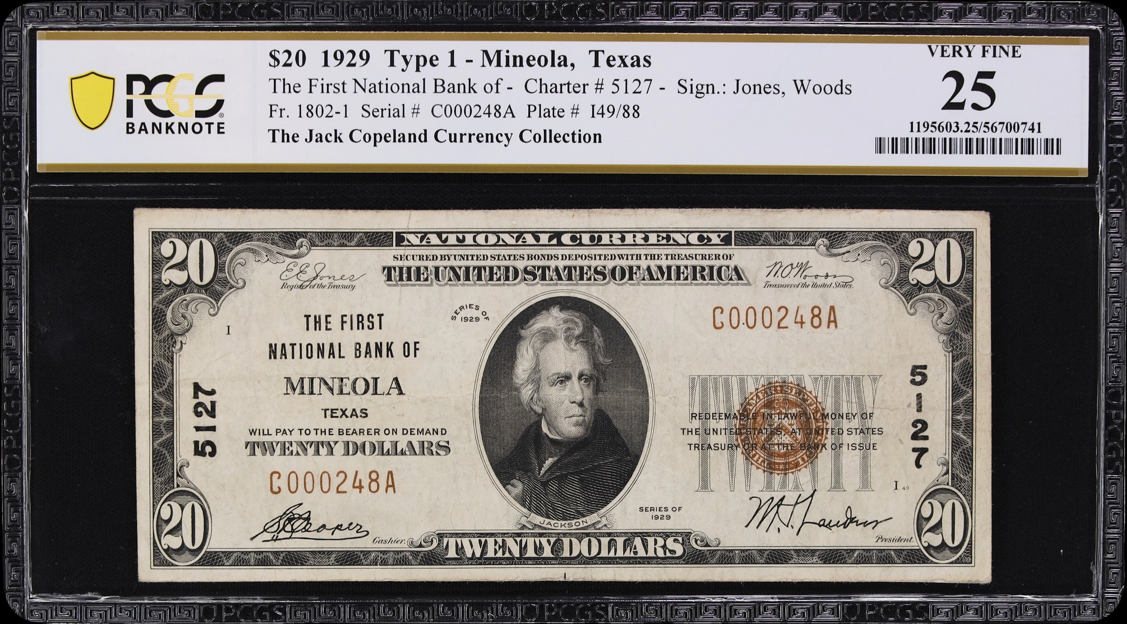 Mineola, Texas. $20 1929 Ty. 1. Fr. 1802-1. First NB. Charter #5127.
