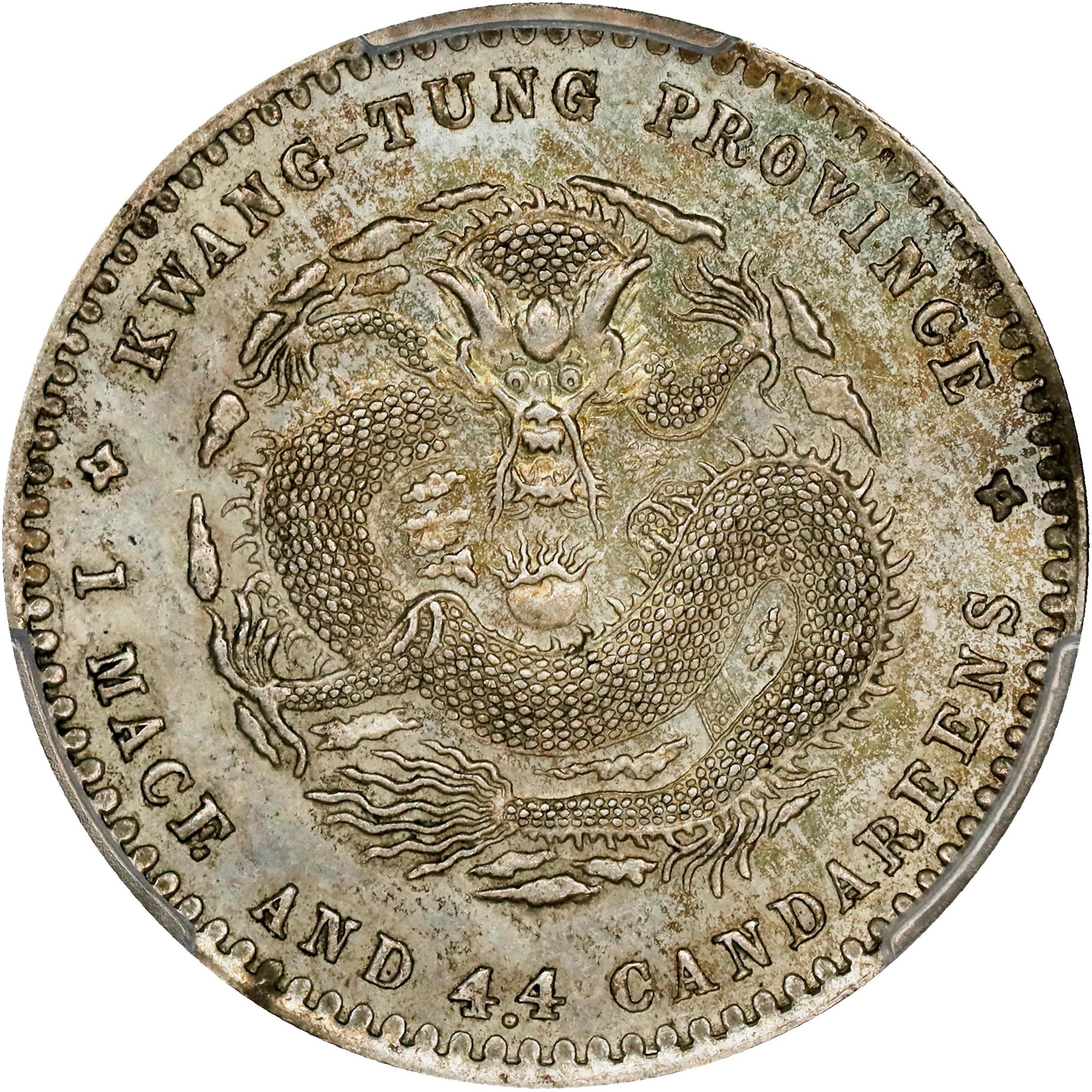 (t) CHINA. Kwangtung. 1 Mace 4.4 Candareens (20 Cents), ND (1890-1908).