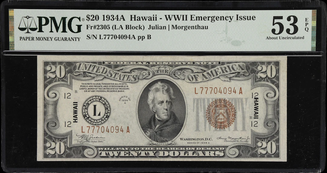 Fr. 2305. 1934A $20 Hawaii Emergency Note. San Francisco. PMG About