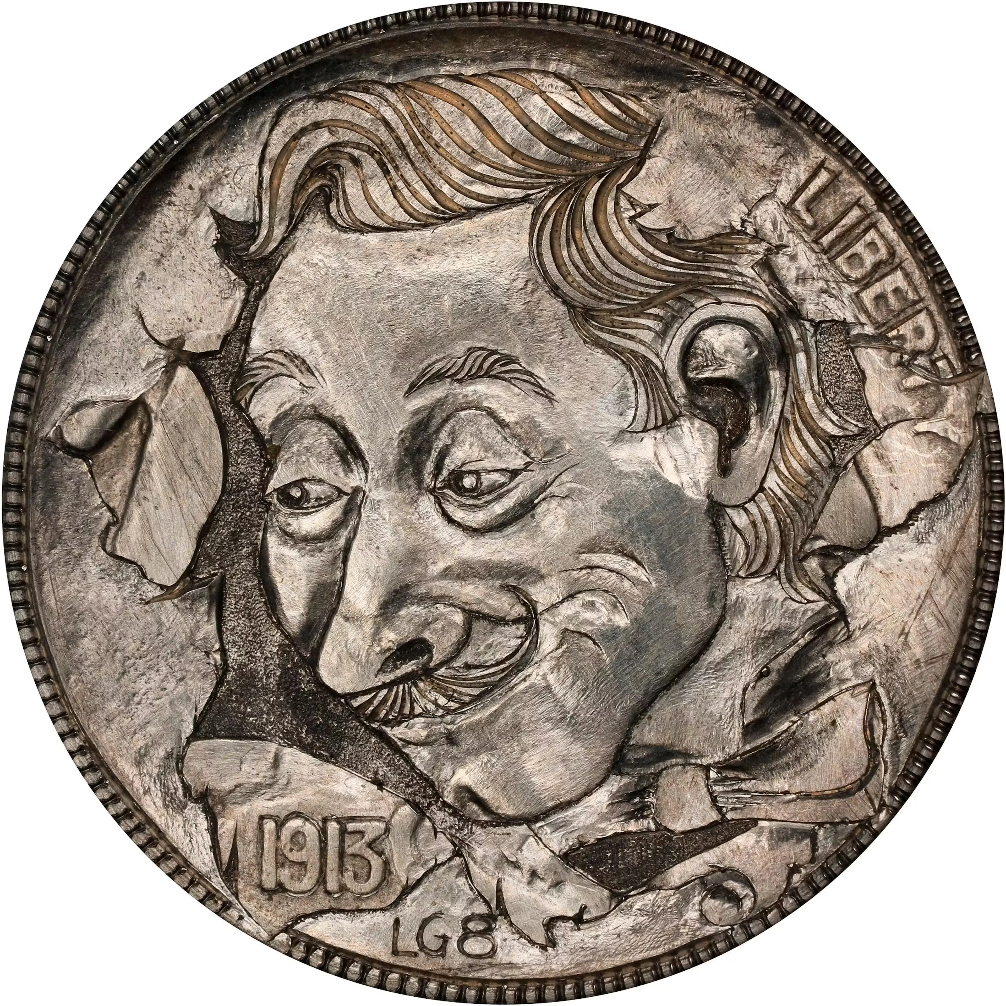 Man's Head "Pop Out" Repousse-Style Hobo Nickel. By Lee Griffiths.