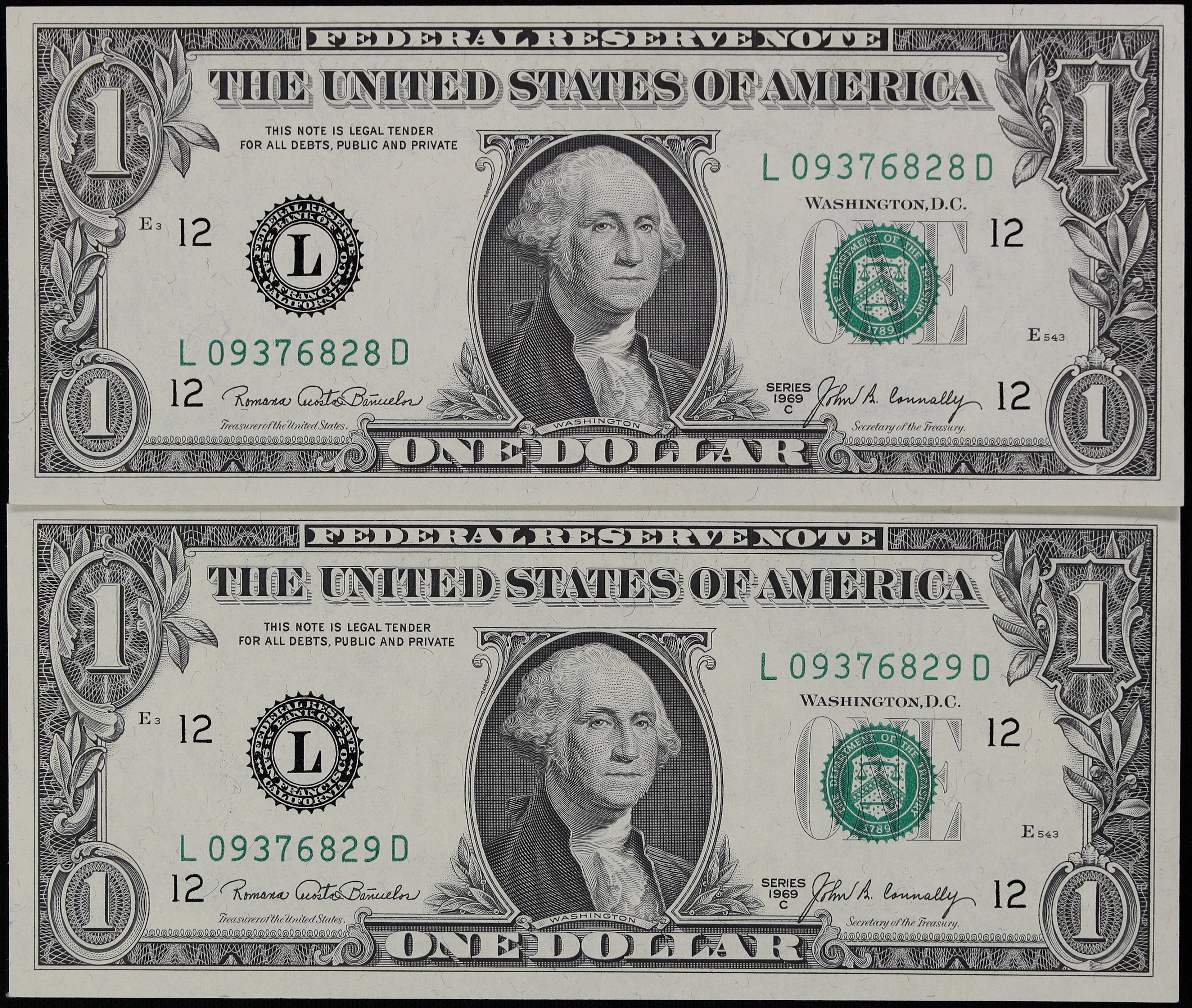 Lot of (2) Fr. 1906-L. 1969C $1 Federal Reserve Notes. San Francisco.