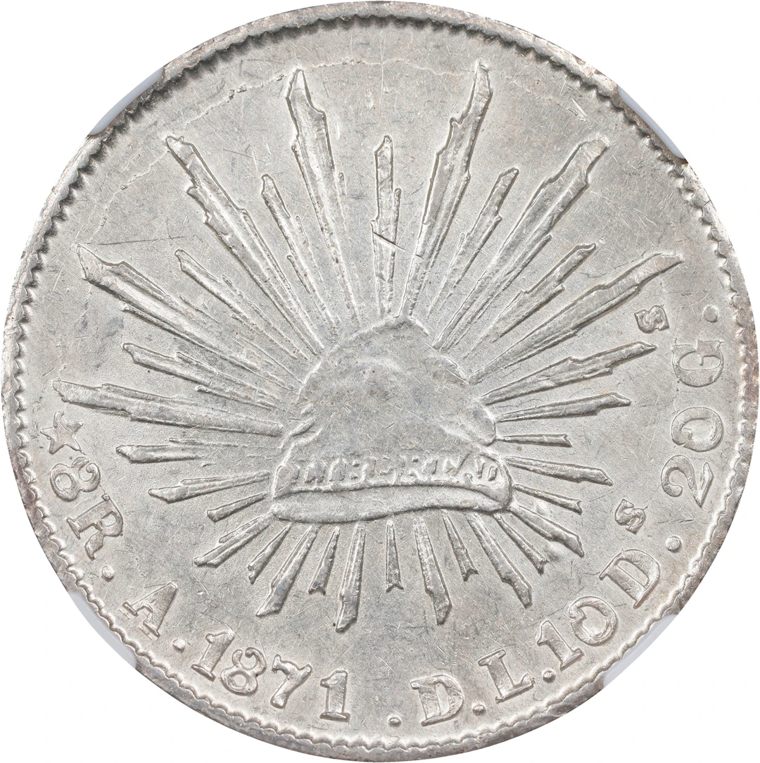 MEXICO. 8 Reales, 1871-A DL. Alamos Mint. NGC AU-58.