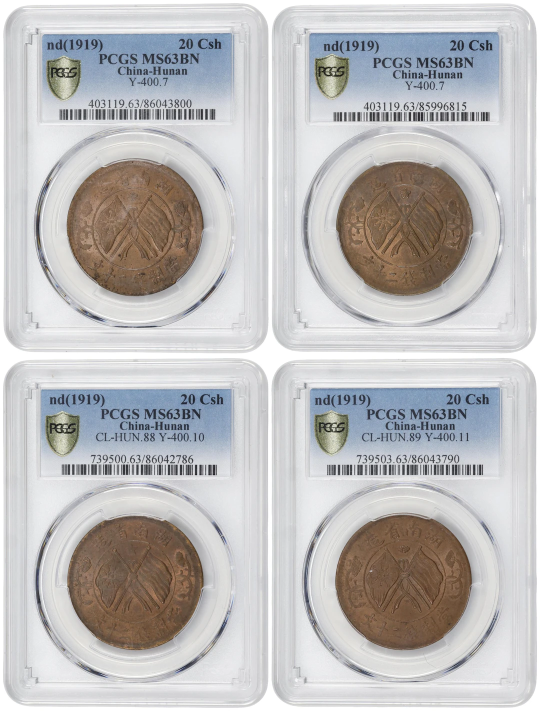 (t) CHINA. Hunan. Quartet of 20 Cash (4 Pieces), ND (1919). All PCGS