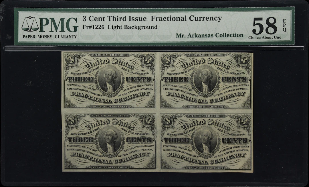 Uncut Sheet of (4) Fr. 1226. 3 Cents-3 Cents-3 Cents-3 Cents. Third