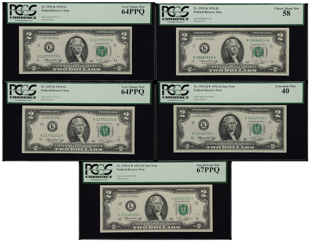 Lot of (5) Fr. 1935-K, 1935-K* & 1935-L*. 1976 $2 Federal Reserve