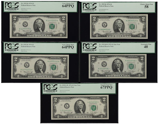 Lot of (5) Fr. 1935-K, 1935-K* & 1935-L*. 1976 $2 Federal Reserve