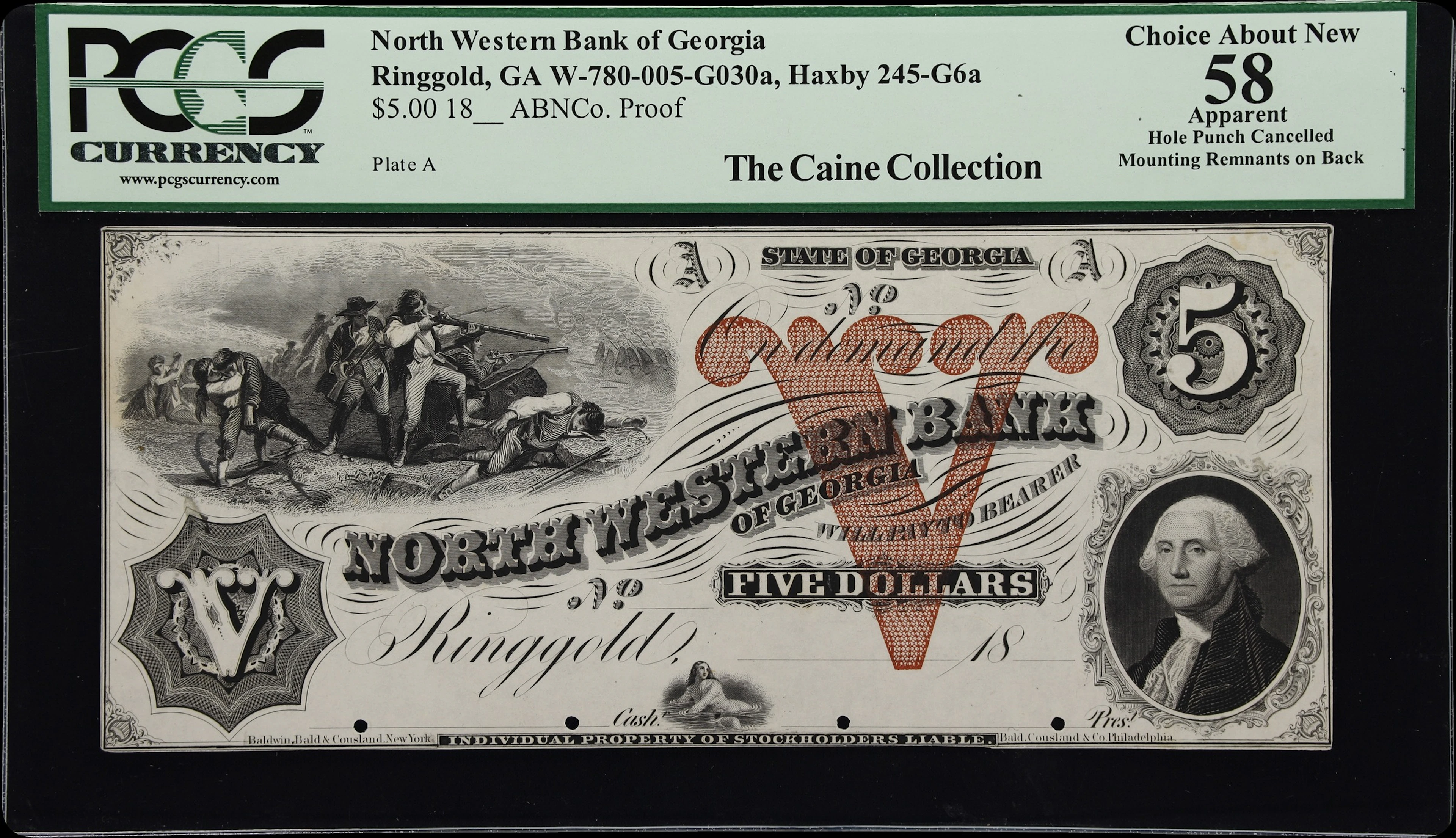 Ringgold, Georgia. North Western Bank of Georgia. 18xx $5. PCGS Currency