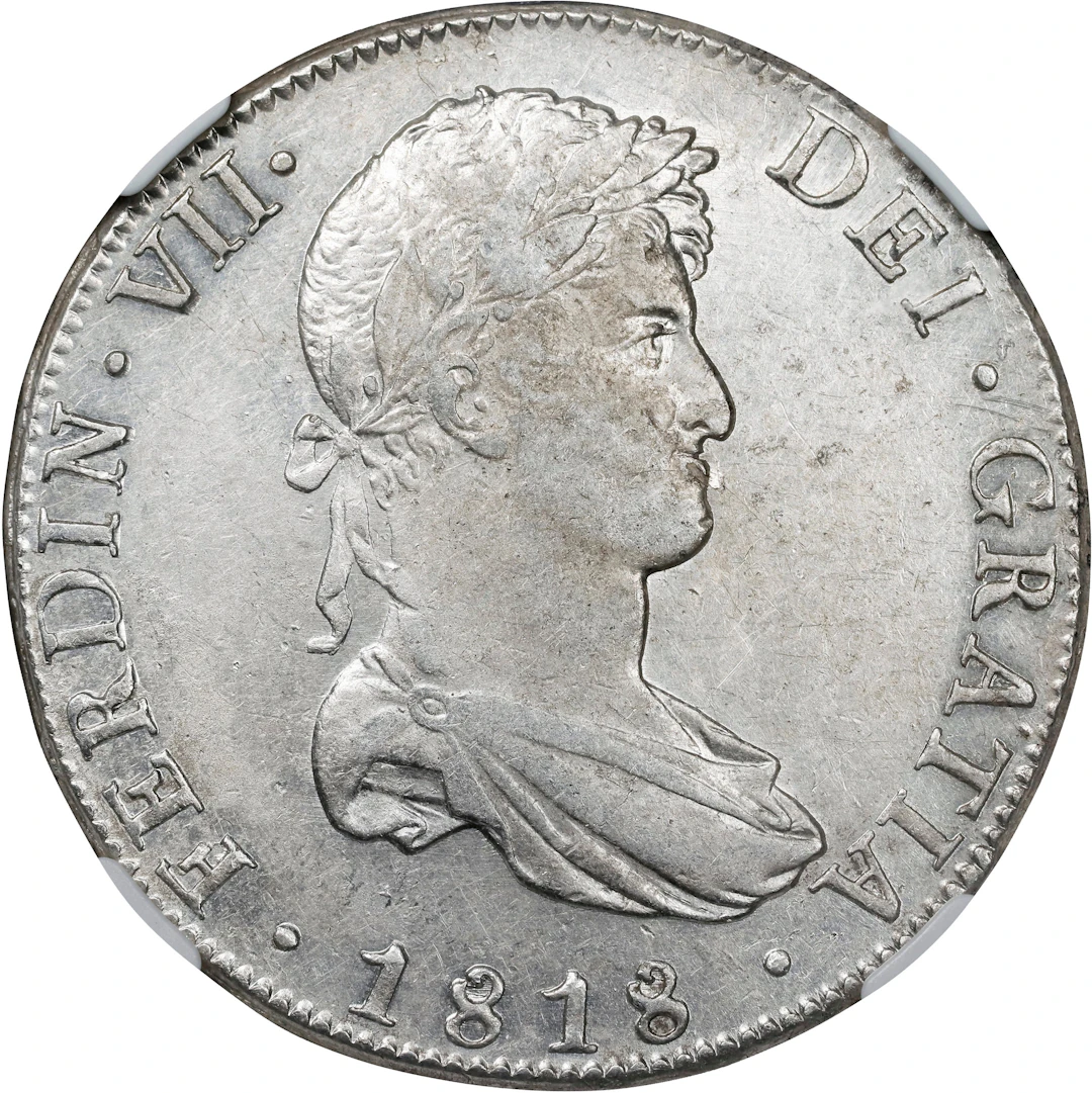 BOLIVIA. 8 Reales, 1818-PTS PJ. Potosi Mint. Ferdinand VII. NGC AU-55.
