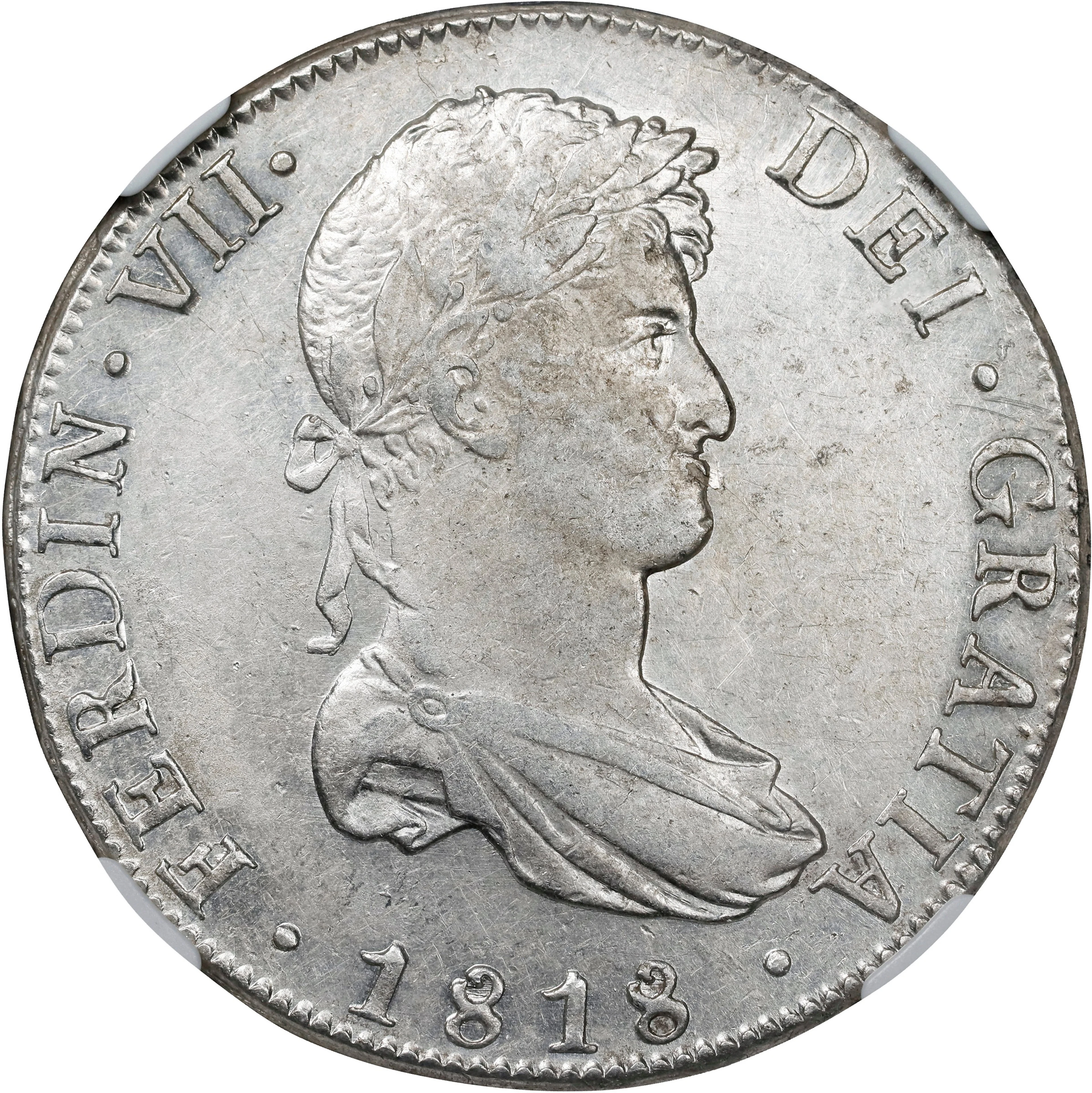 BOLIVIA. 8 Reales, 1818-PTS PJ. Potosi Mint. Ferdinand VII. NGC AU-55.