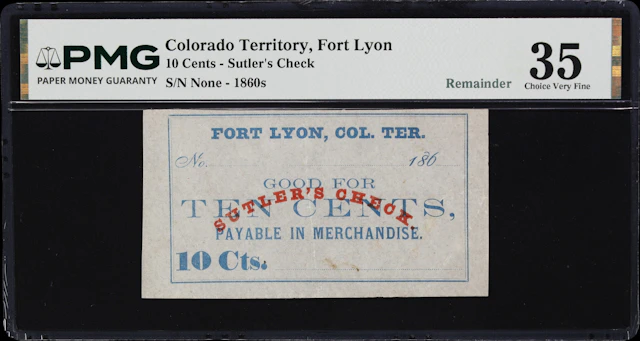 Fort Lyon, Colorado Territory. Sutler's Check. 1860s 10 Cents. PMG