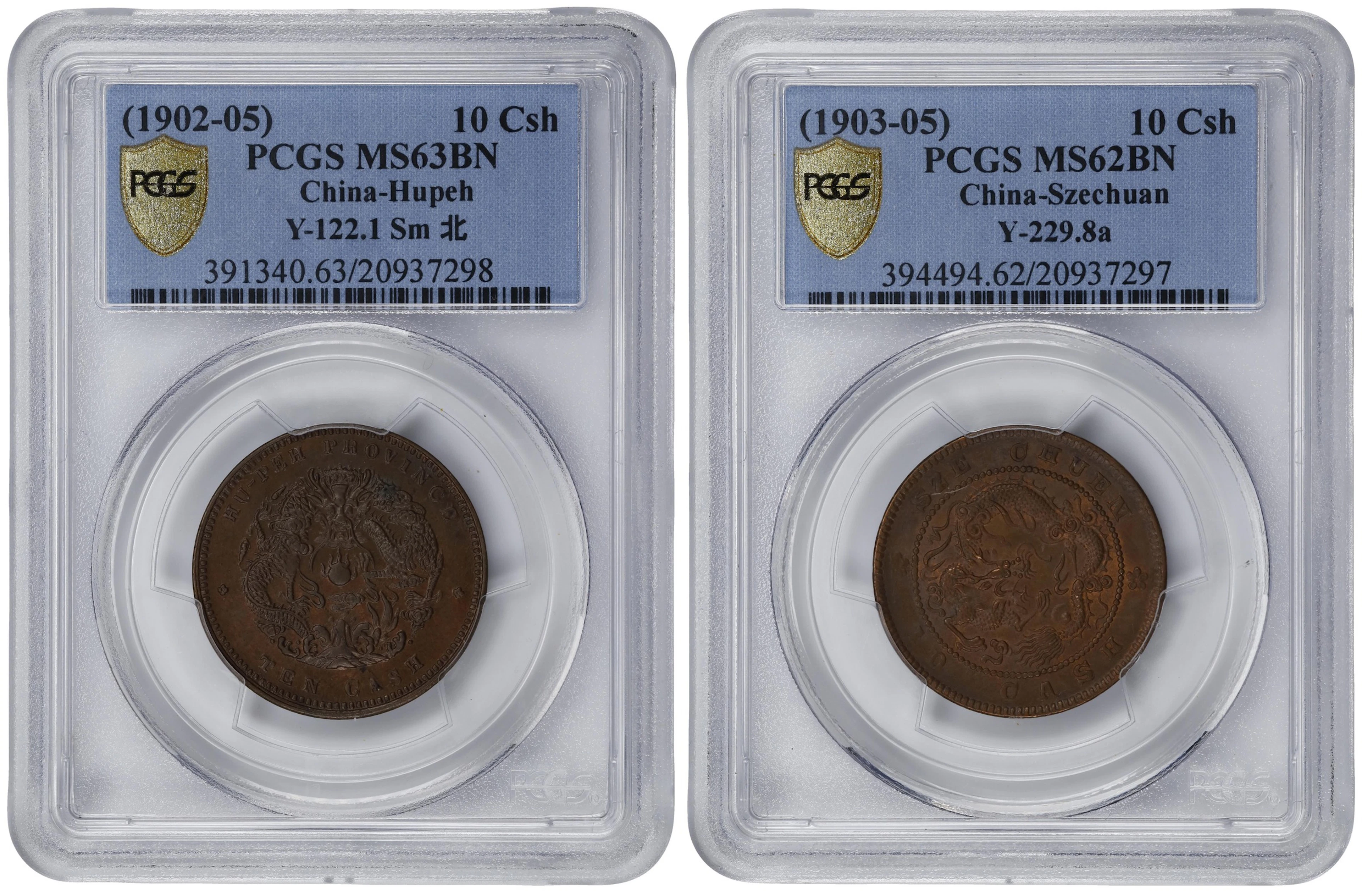 (t) CHINA. Duo of 10 Cash (2 Pieces), ND (1902-05). Kuang-hsu (Guangxu).