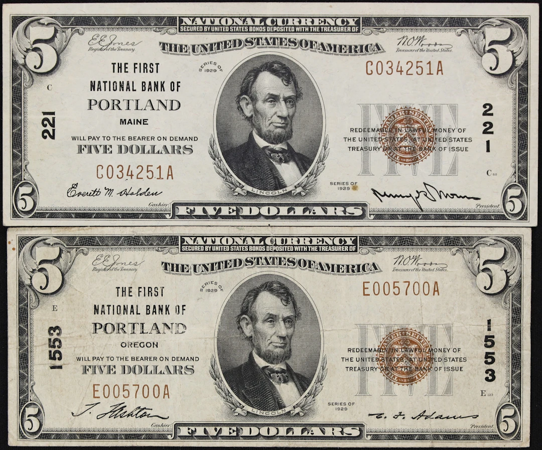 Lot of (2) Portland & Portland, Maine & Oregon. $5 1929 Ty. 1. Fr.