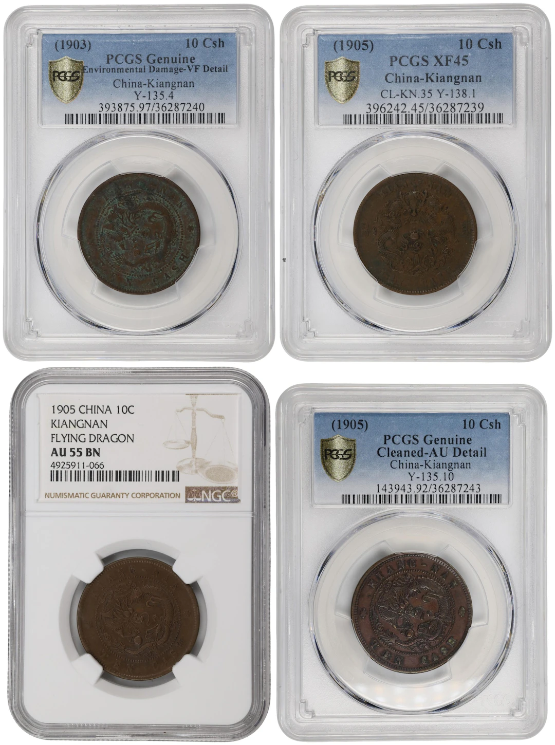 CHINA. Kiangnan. Quartet of 10 Cash (4 Pieces), 1903 & 1905. Kuang-hsu